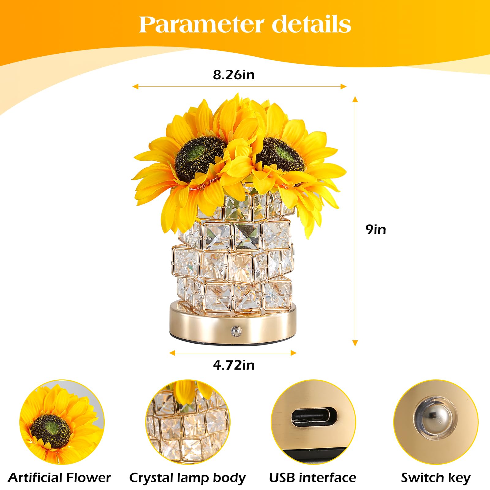 AMWGIMI Sunflowers Lamp touch control enables quick on/off and dimming