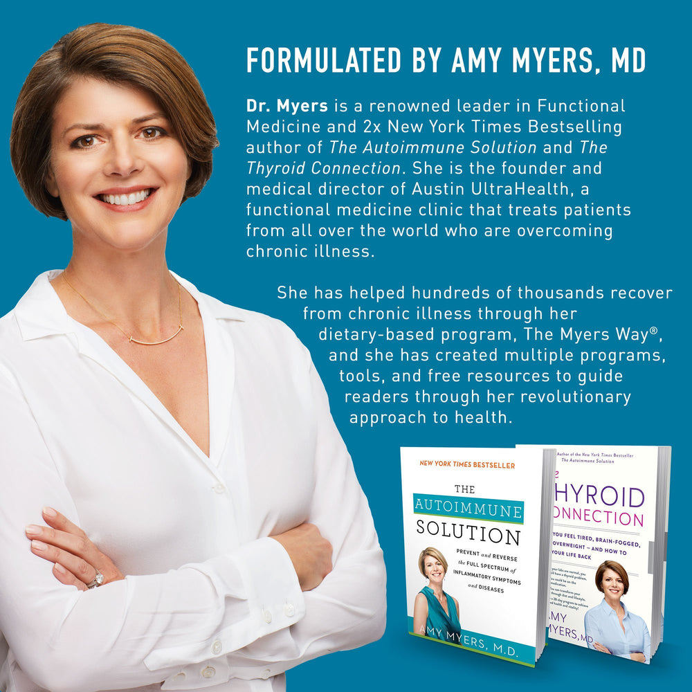Amy Myers MD Leaky Gut Revive packaging alongside fresh fruit