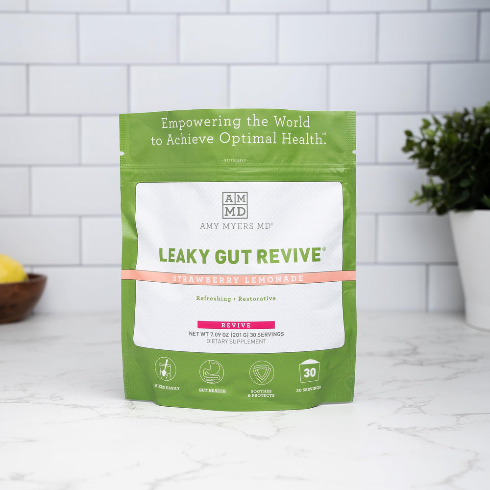 Amy Myers MD Leaky Gut Revive jar with powder and label visible