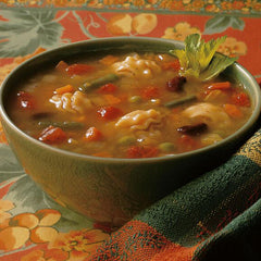 Amy's Minestrone beans and pasta detail showing protein