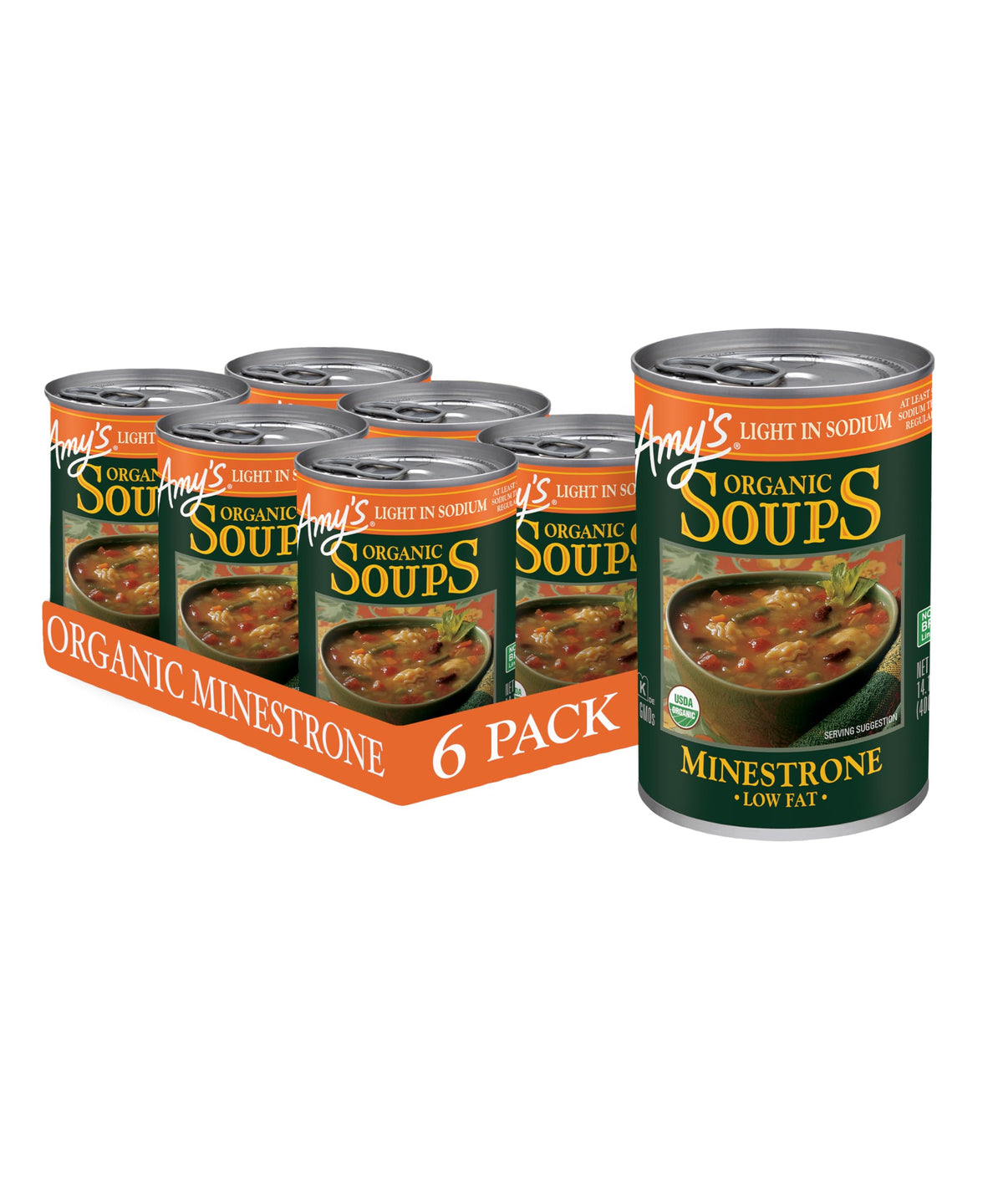 Amy's Minestrone six pack cans ready for quick vegan meals