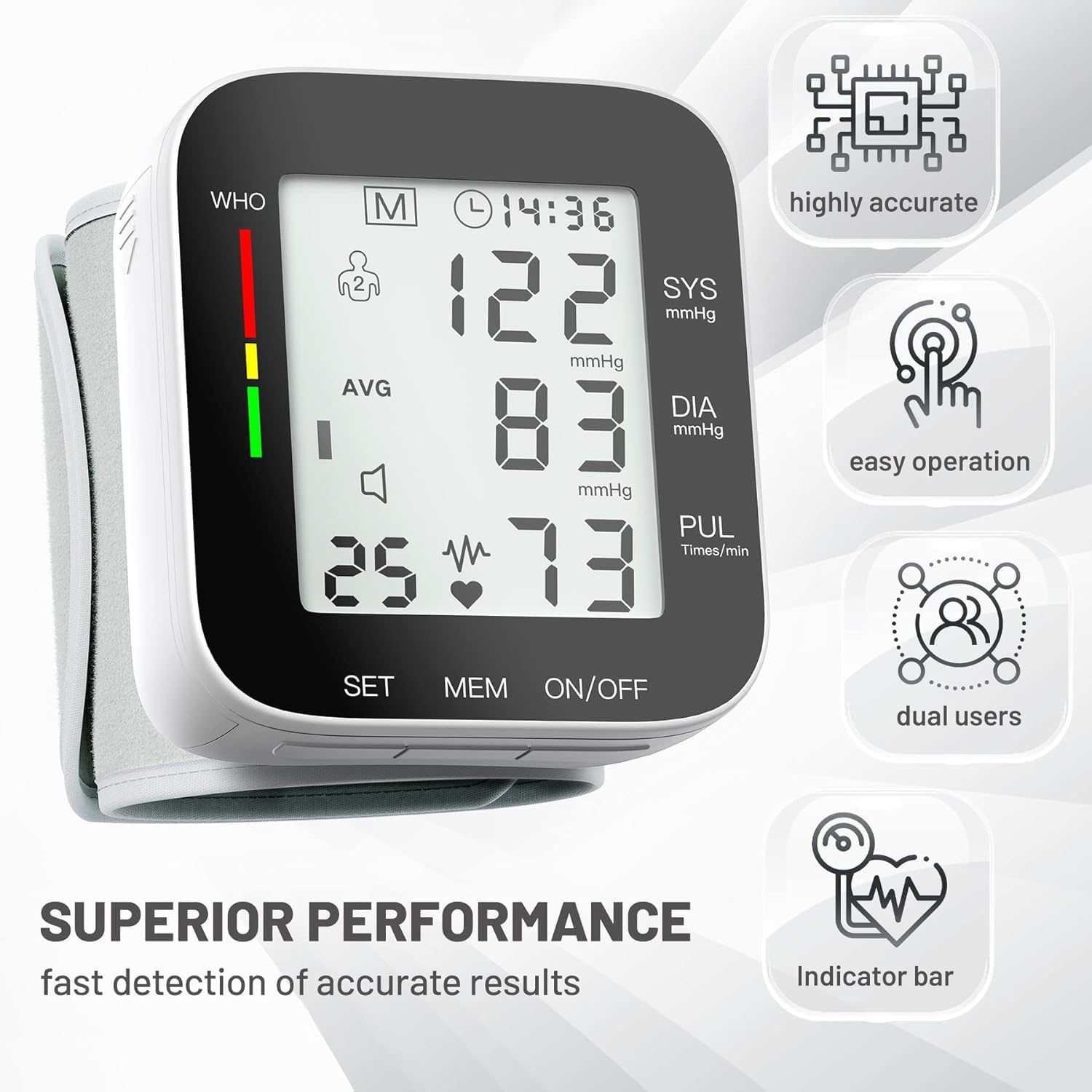 AMZ VISION dual-user memory stores two profiles with 99 readings.