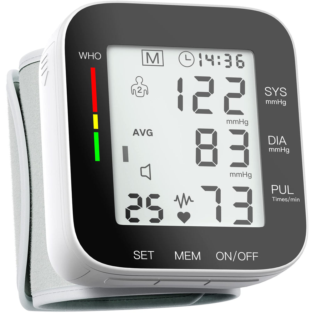 AMZ VISION wrist BP monitor with large LCD for easy home readings.