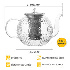 Amzcku borosilicate glass teapot, stovetop safe and heat resistant