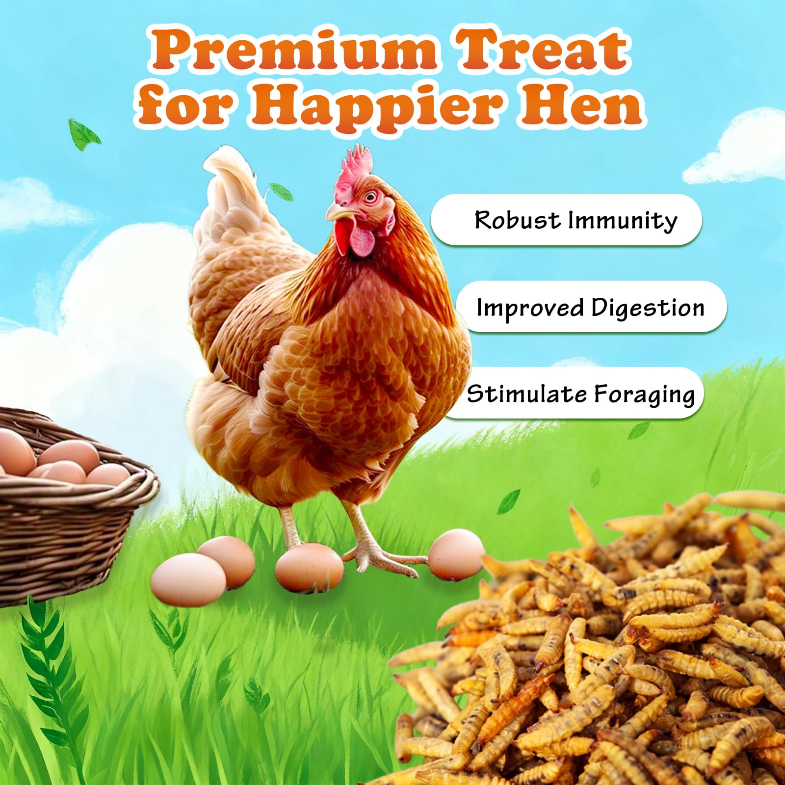 Amzey BSF larvae shown as a high-calcium feed to support eggshells.
