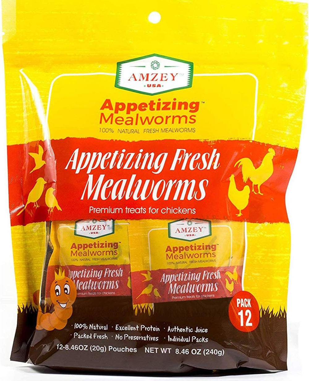 Amzey Fresh Mealworms in an 8.4 oz bag deliver clean, easy feeding.
