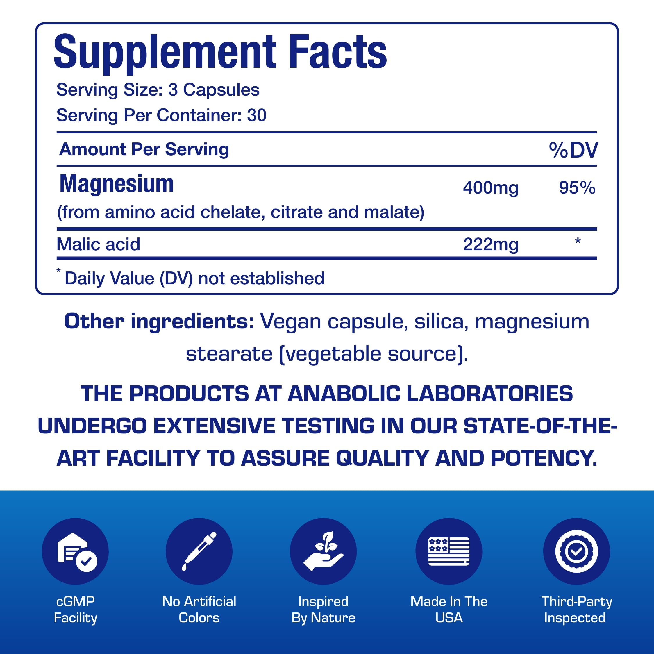 Anabolic Laboratories Triple Magnesium Complex pills close-up emphasizing chelated magnesium