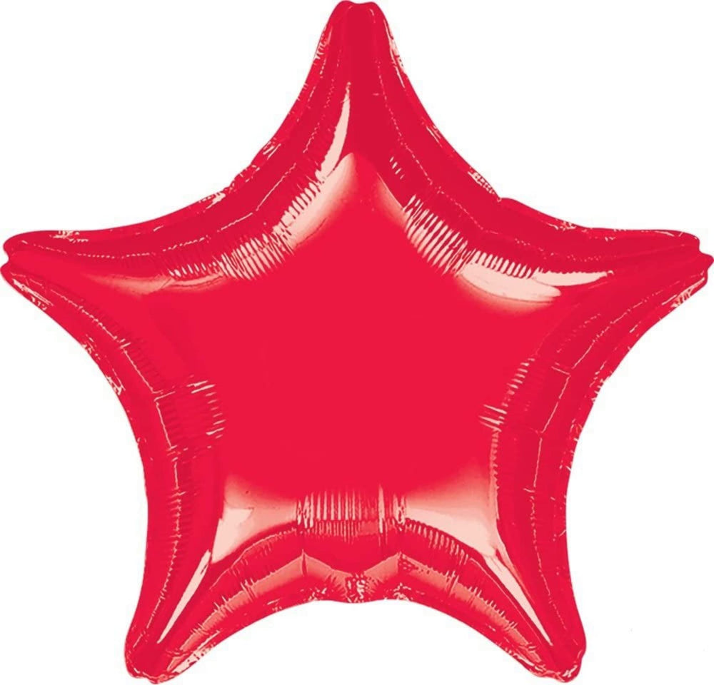 Anagram Star 18in red foil balloon adds festive sparkle to decorations.