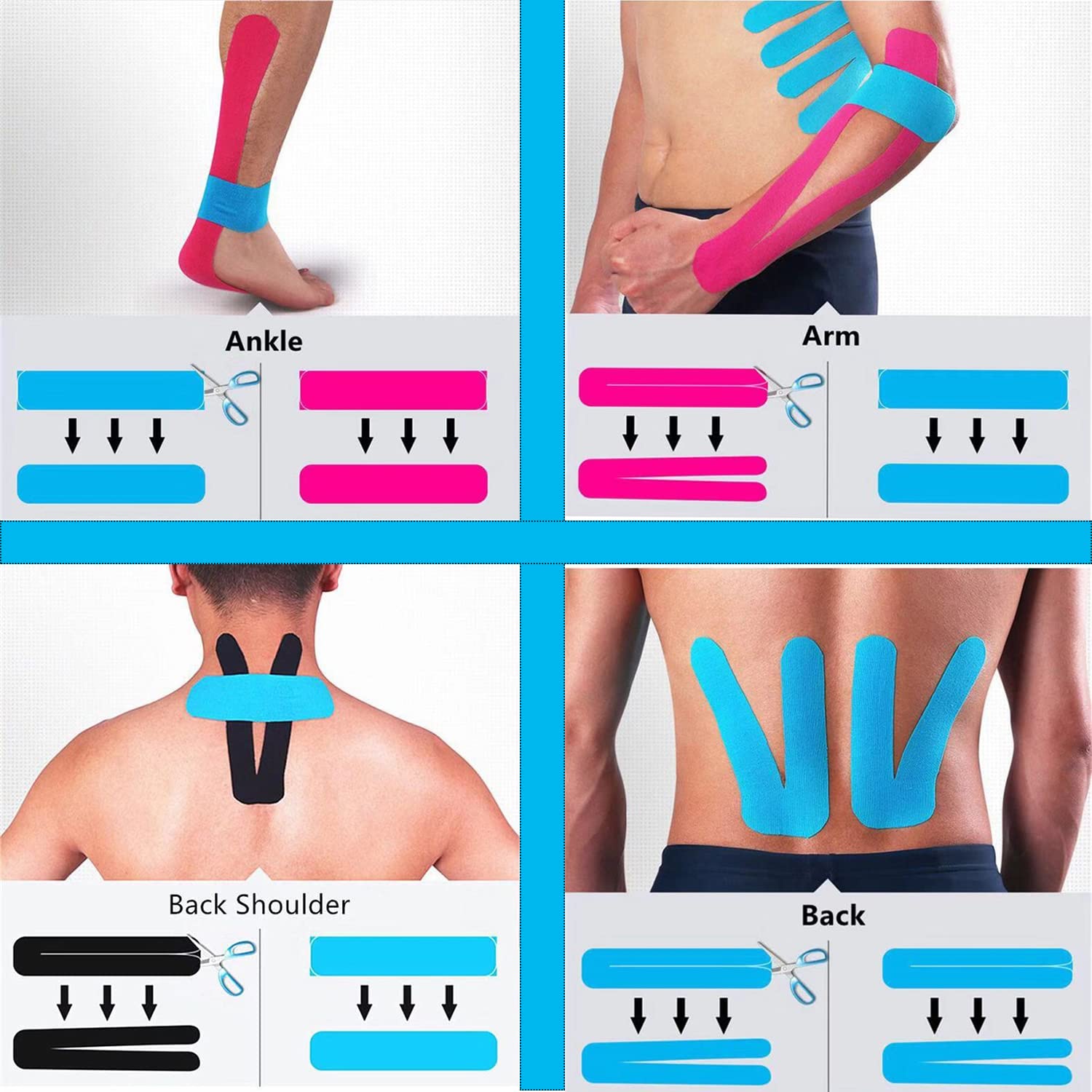 ANAMPION kinesiology tape pro 3 rolls precut strips with rounded corners