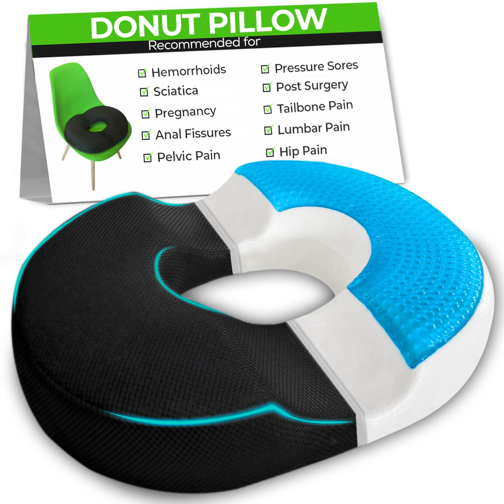 AnboCare donut pillow with cooling gel top for tailbone comfort on chairs.