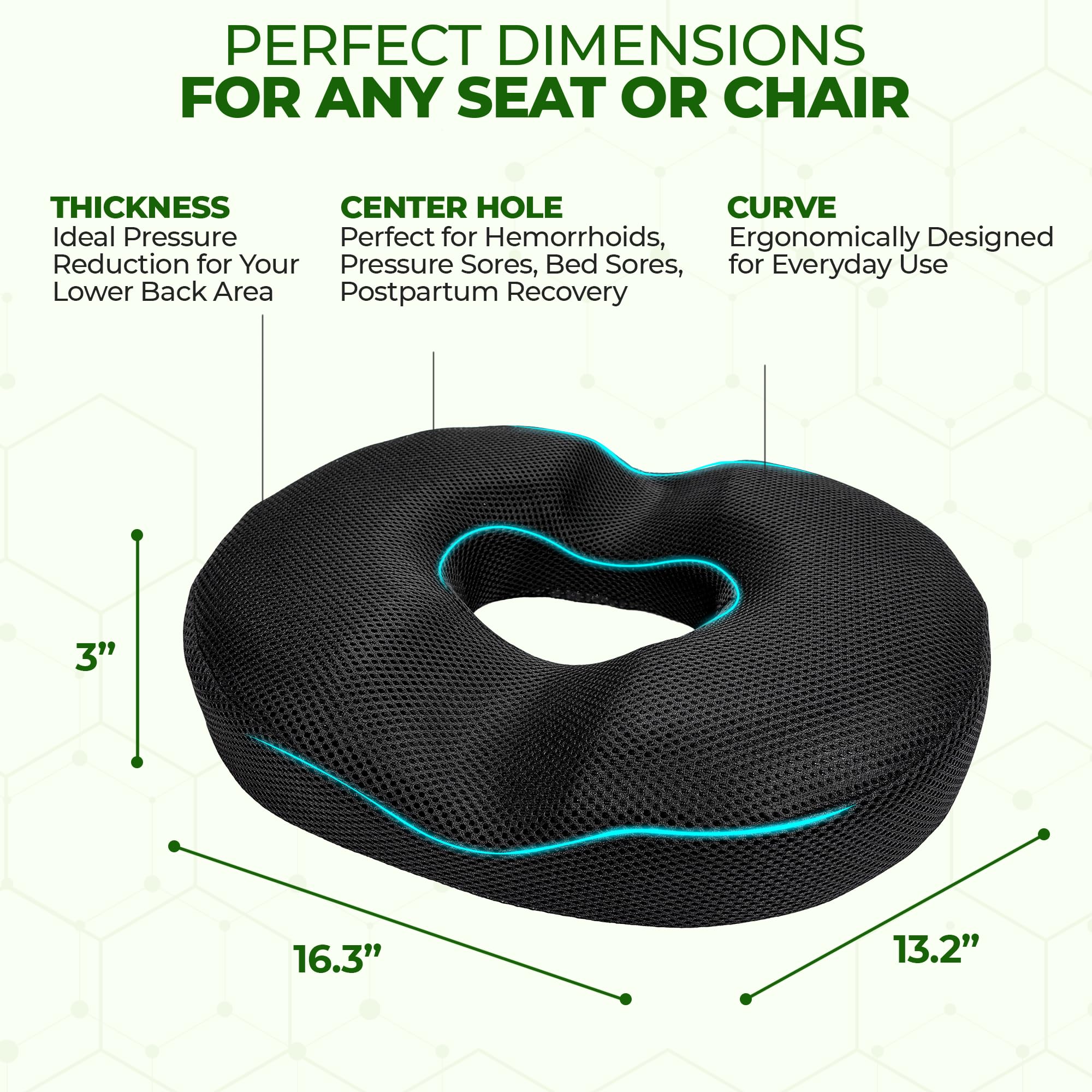 AnboCare donut pillow with non-slip base stays in place on any seat.