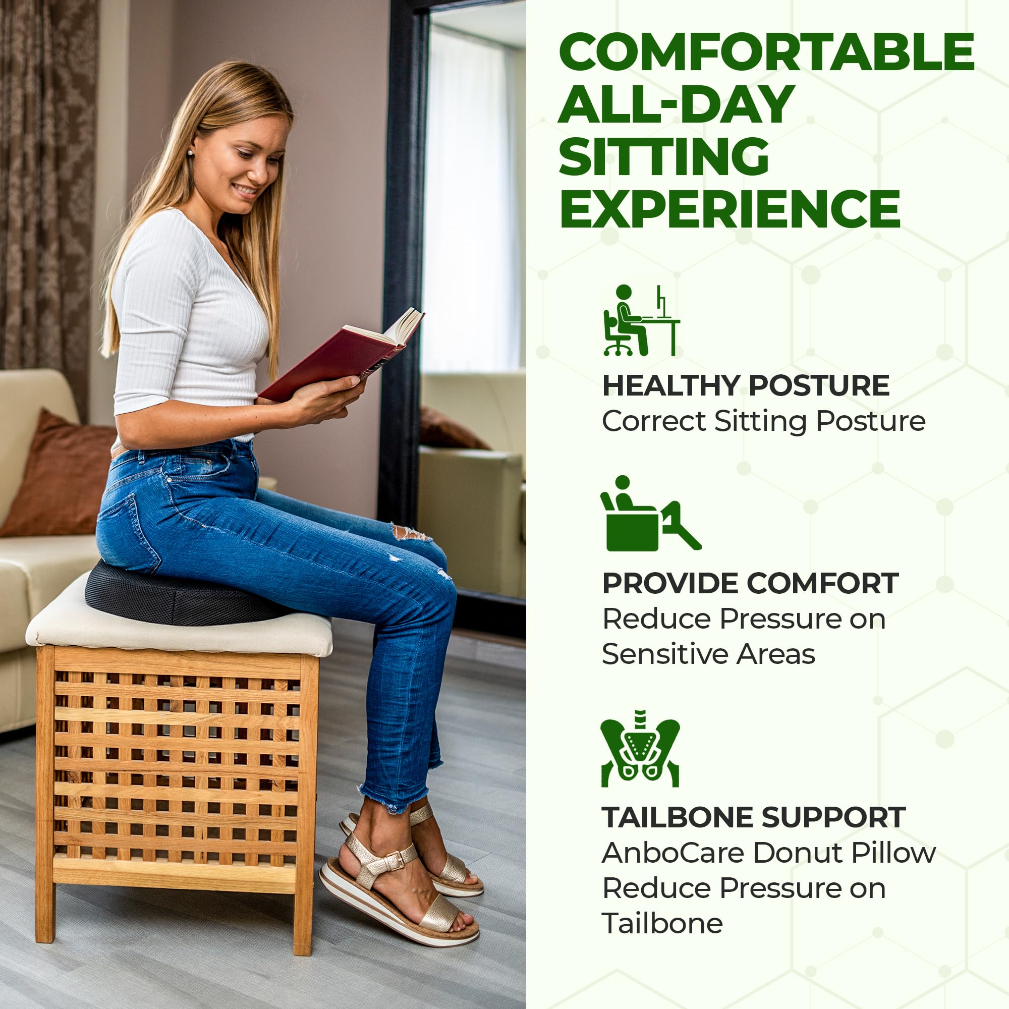 AnboCare donut pillow side view showing ergonomic support for the hips.