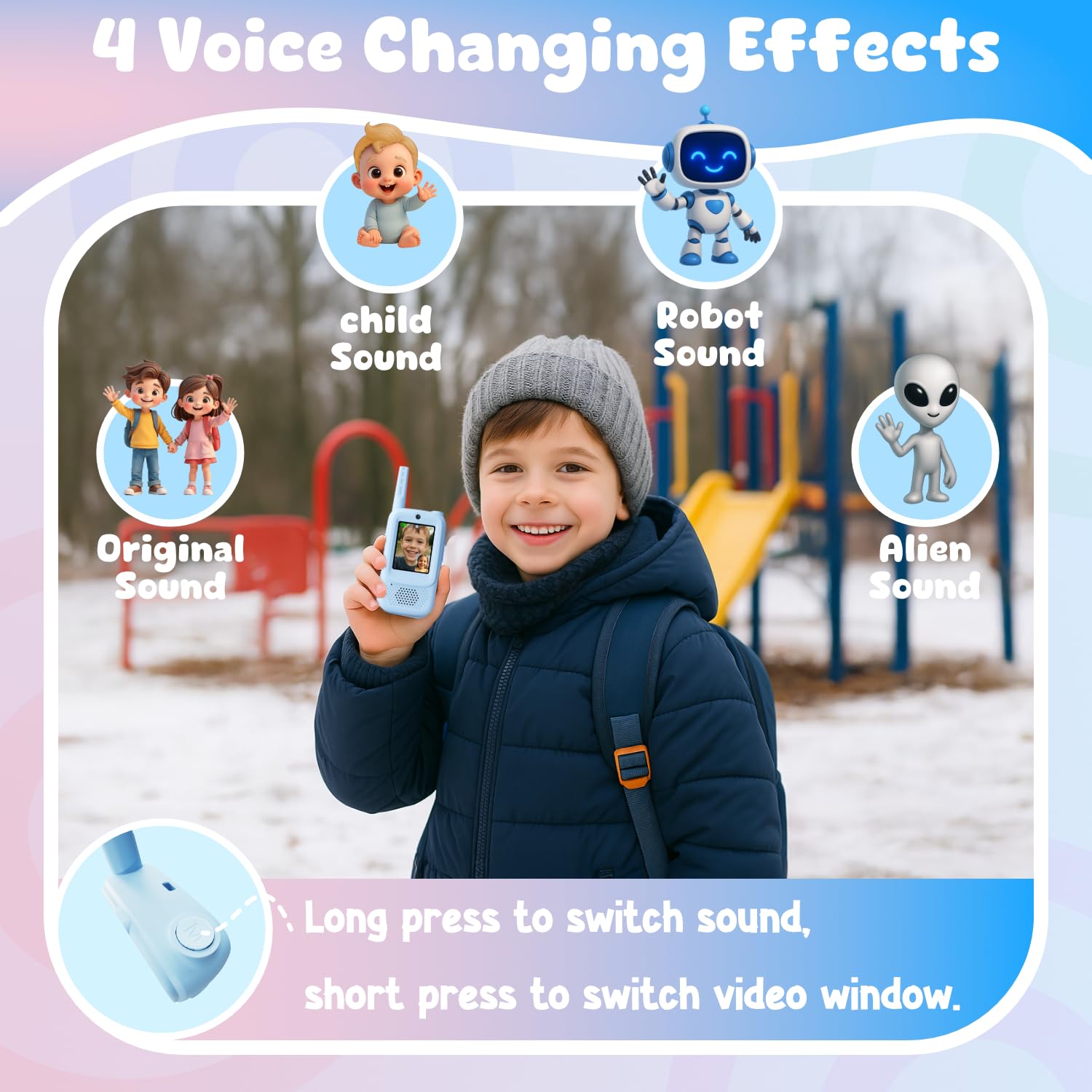 ANBURI video walkie talkie pink pair with filters for imaginative play