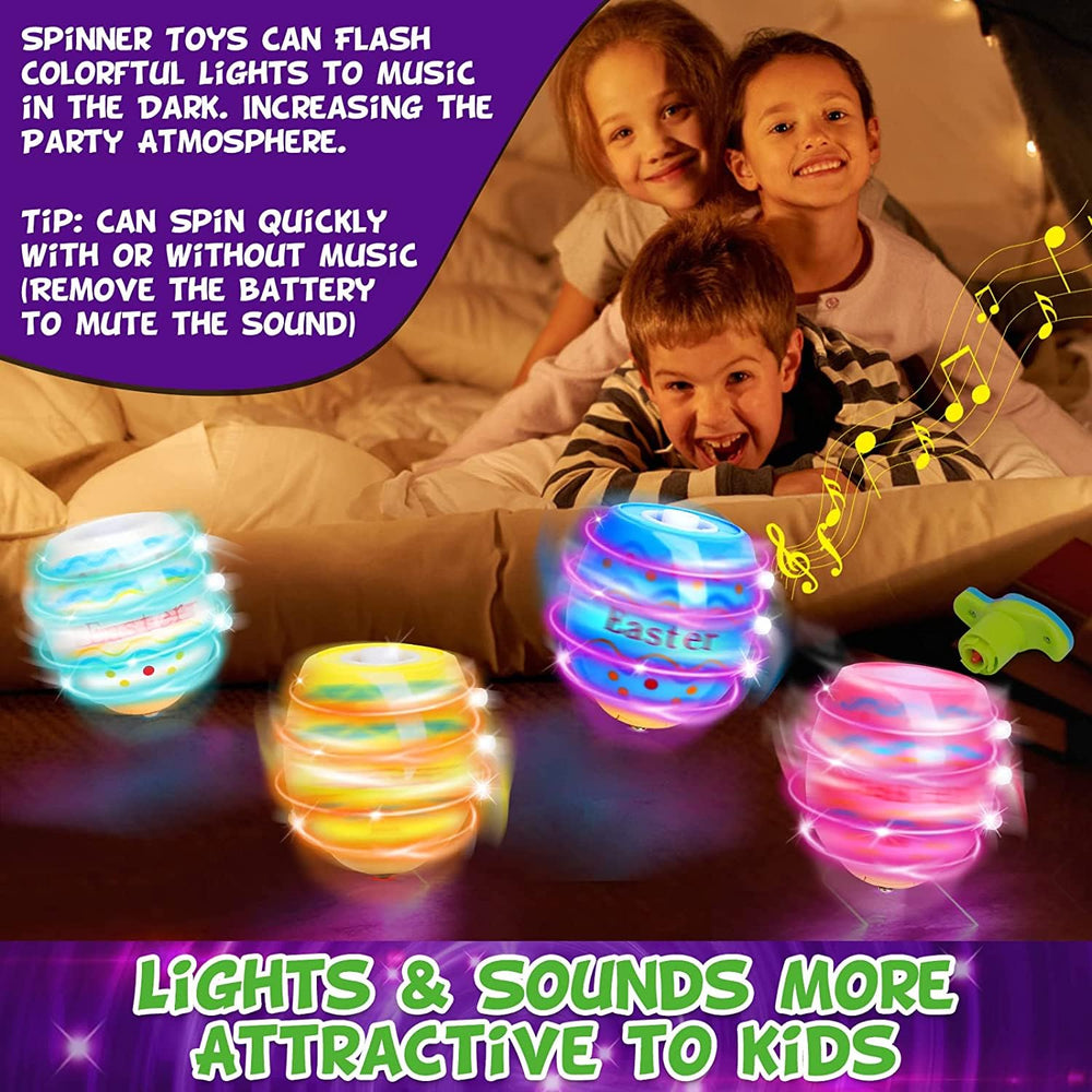 Ancesfun glow-in-the-dark Easter party favors illuminate in dim rooms.