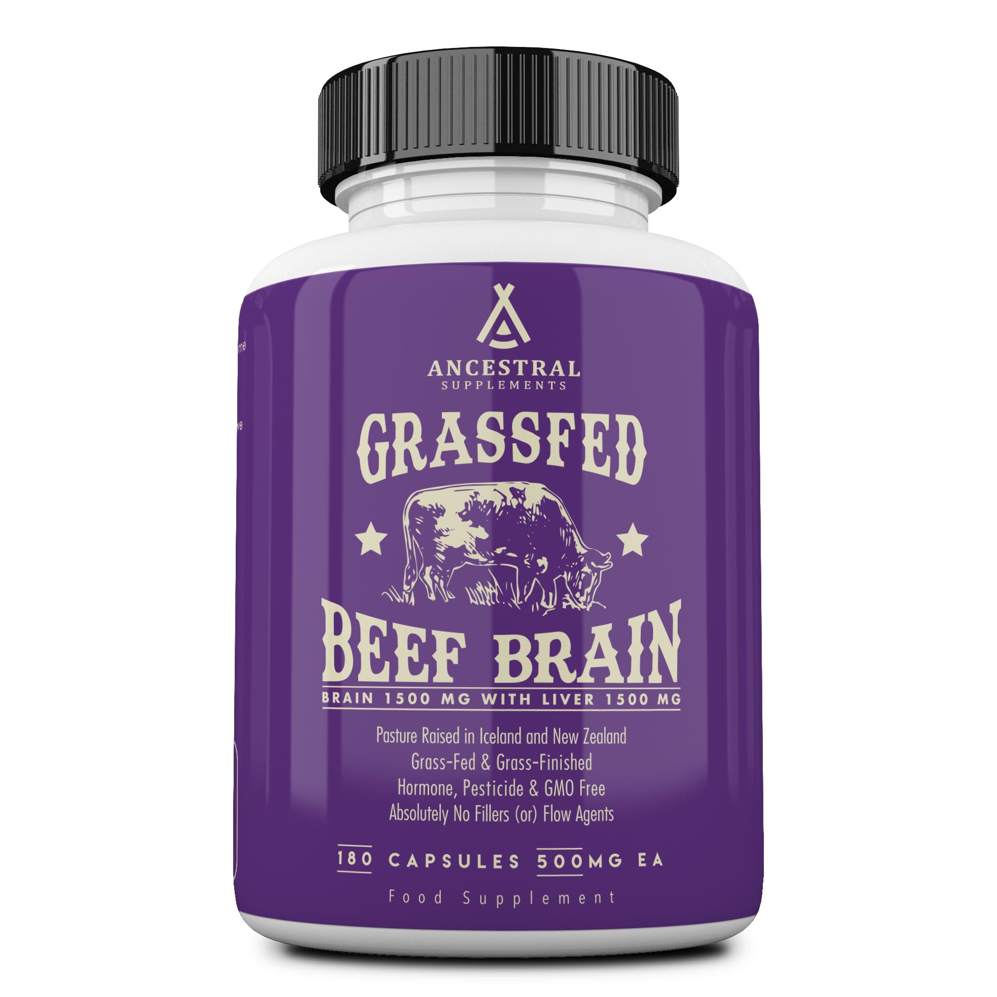 Ancestral Supplements beef brain bottle pour for daily brain support.