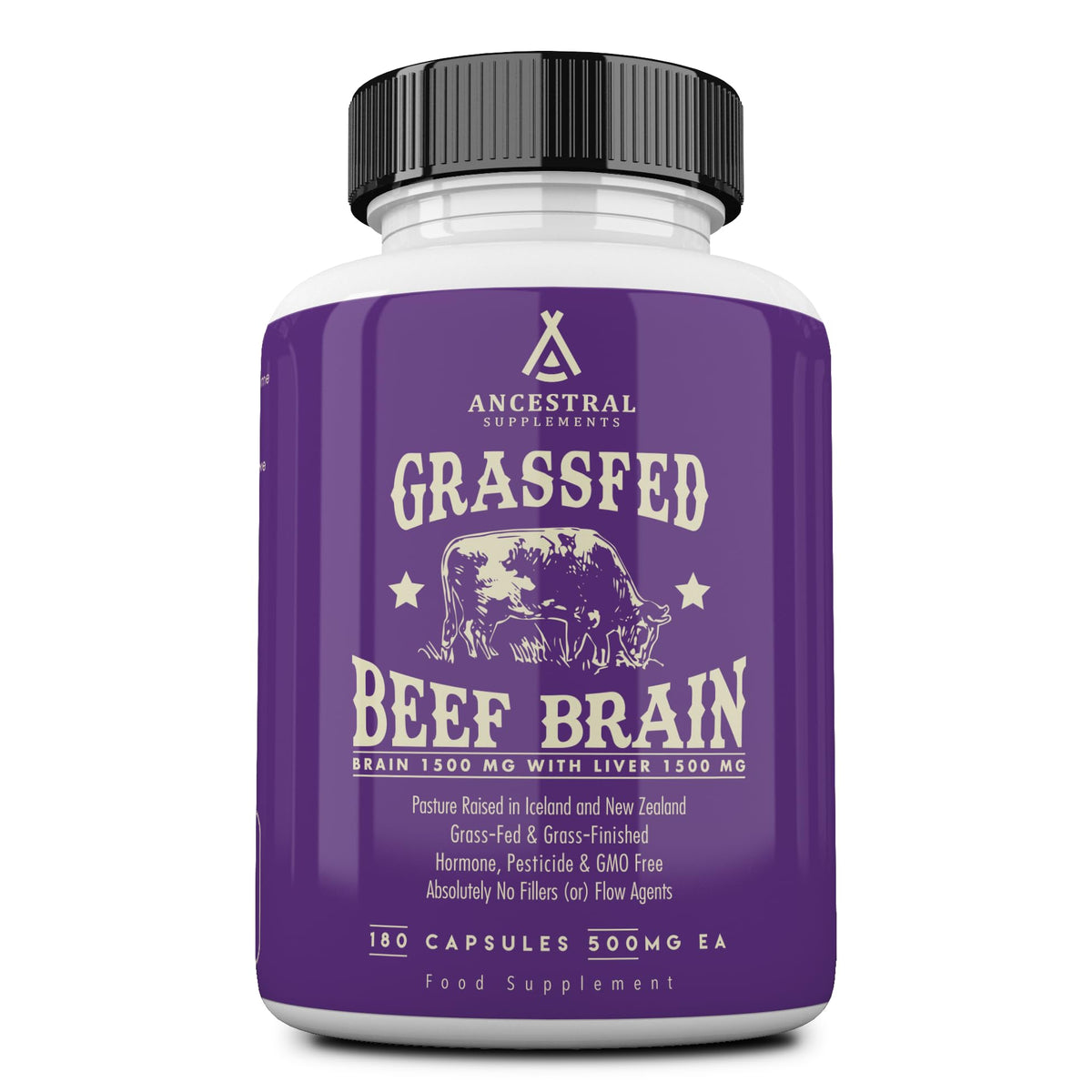 Ancestral Supplements beef brain bottle pour for daily brain support.