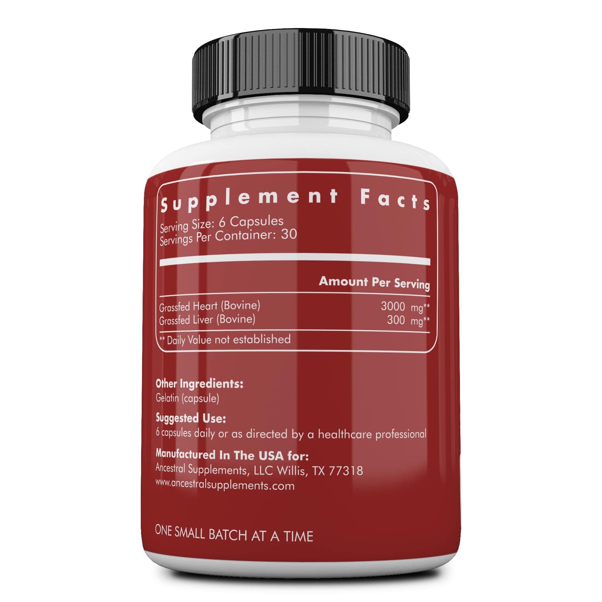Ancestral Supplements beef heart capsules closeup highlights dense heart-healthy protein