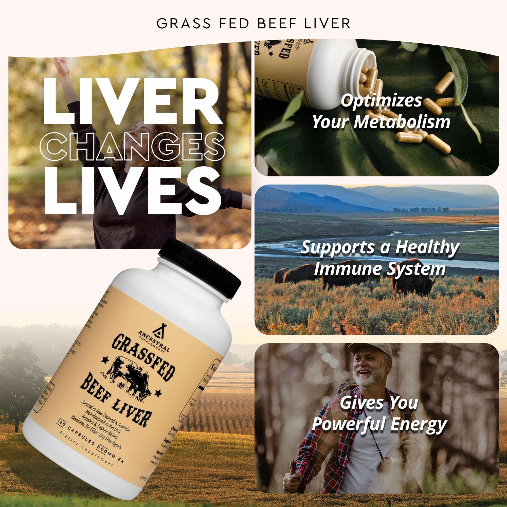 Ancestral Supplements beef liver capsules on table for an easy daily routine.