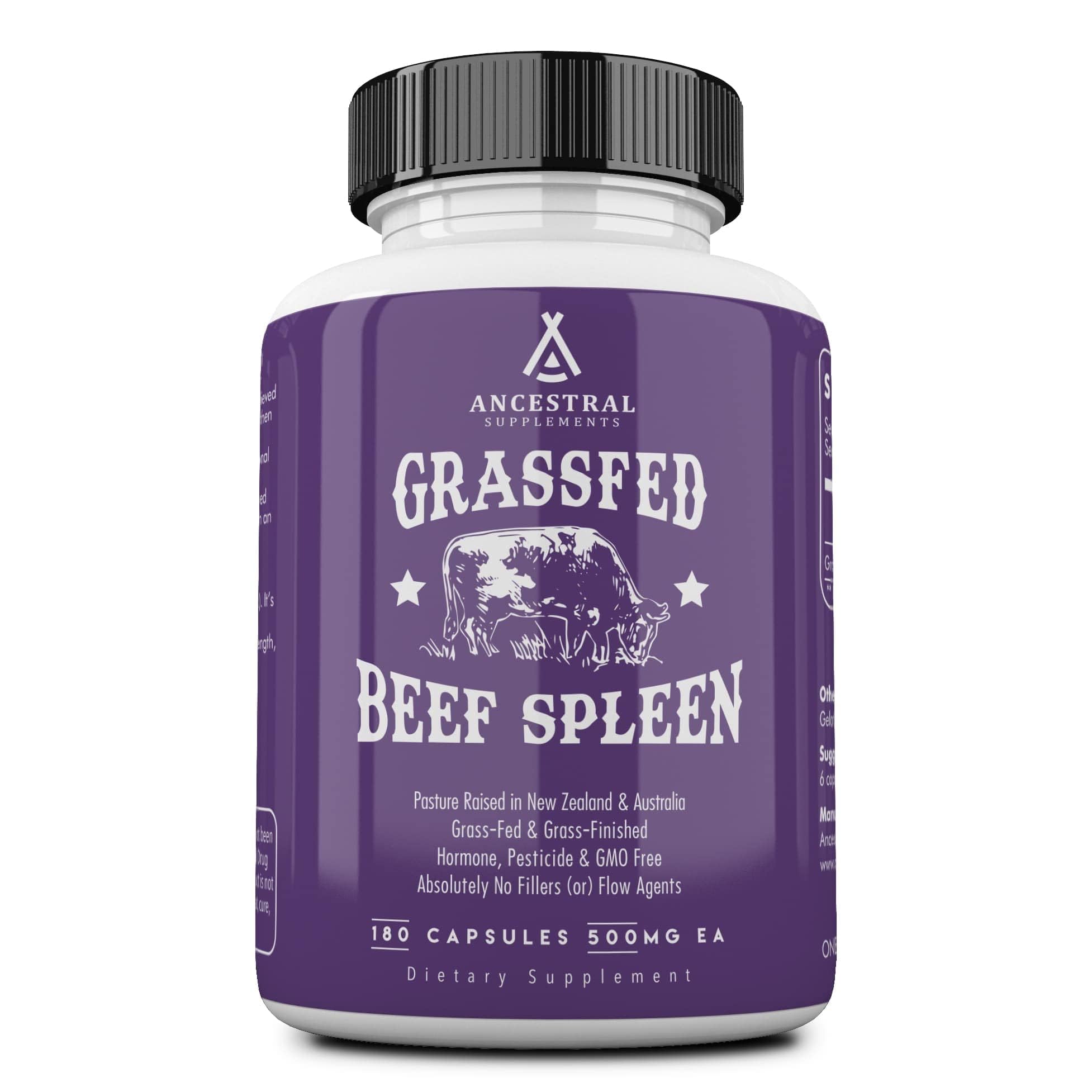 Ancestral Supplements beef-spleen supplement bottle for immune and energy support.