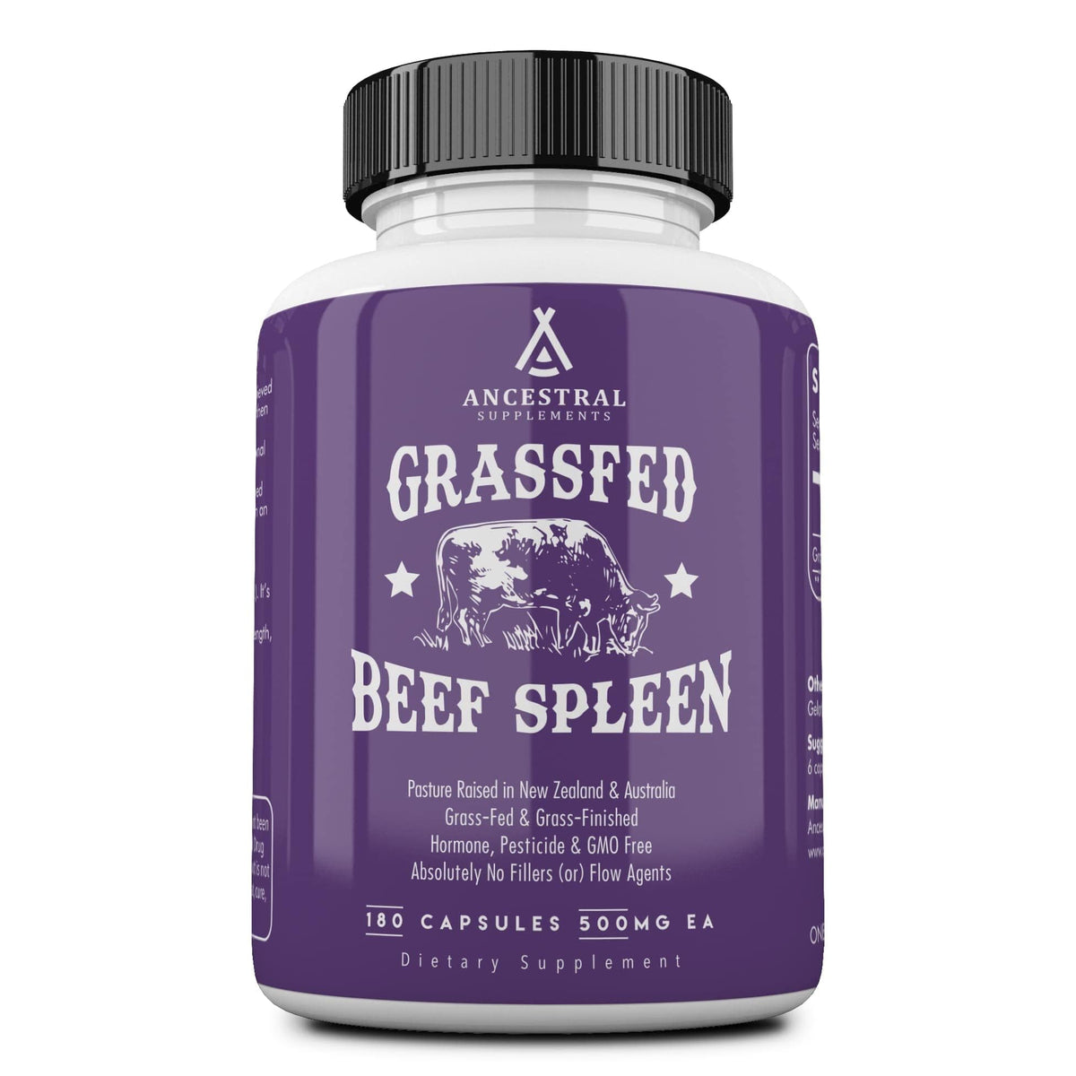 Ancestral Supplements beef-spleen supplement bottle for immune and energy support.
