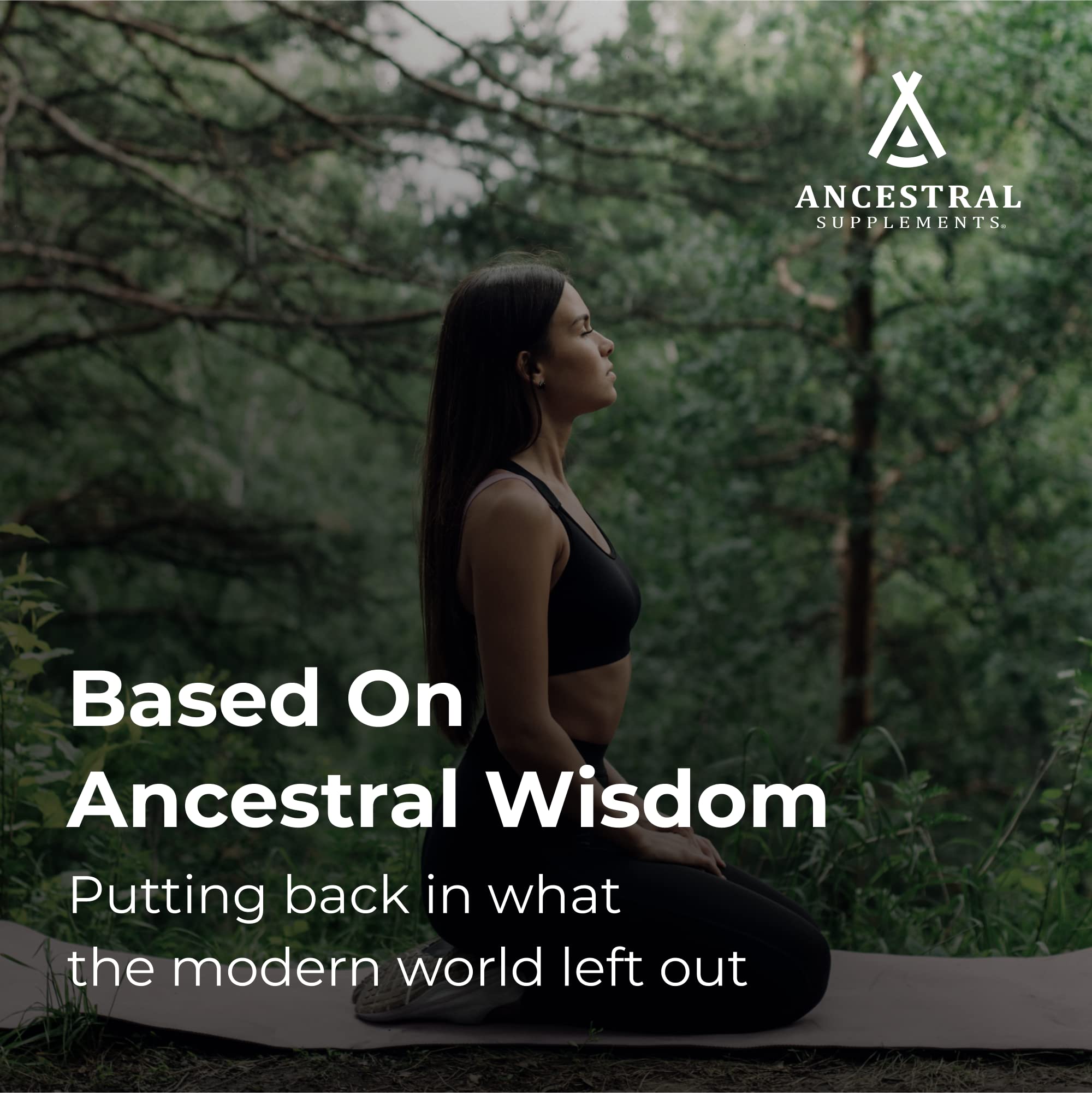 Ancestral Supplements bottle label detail notes non-GMO and third-party purity.