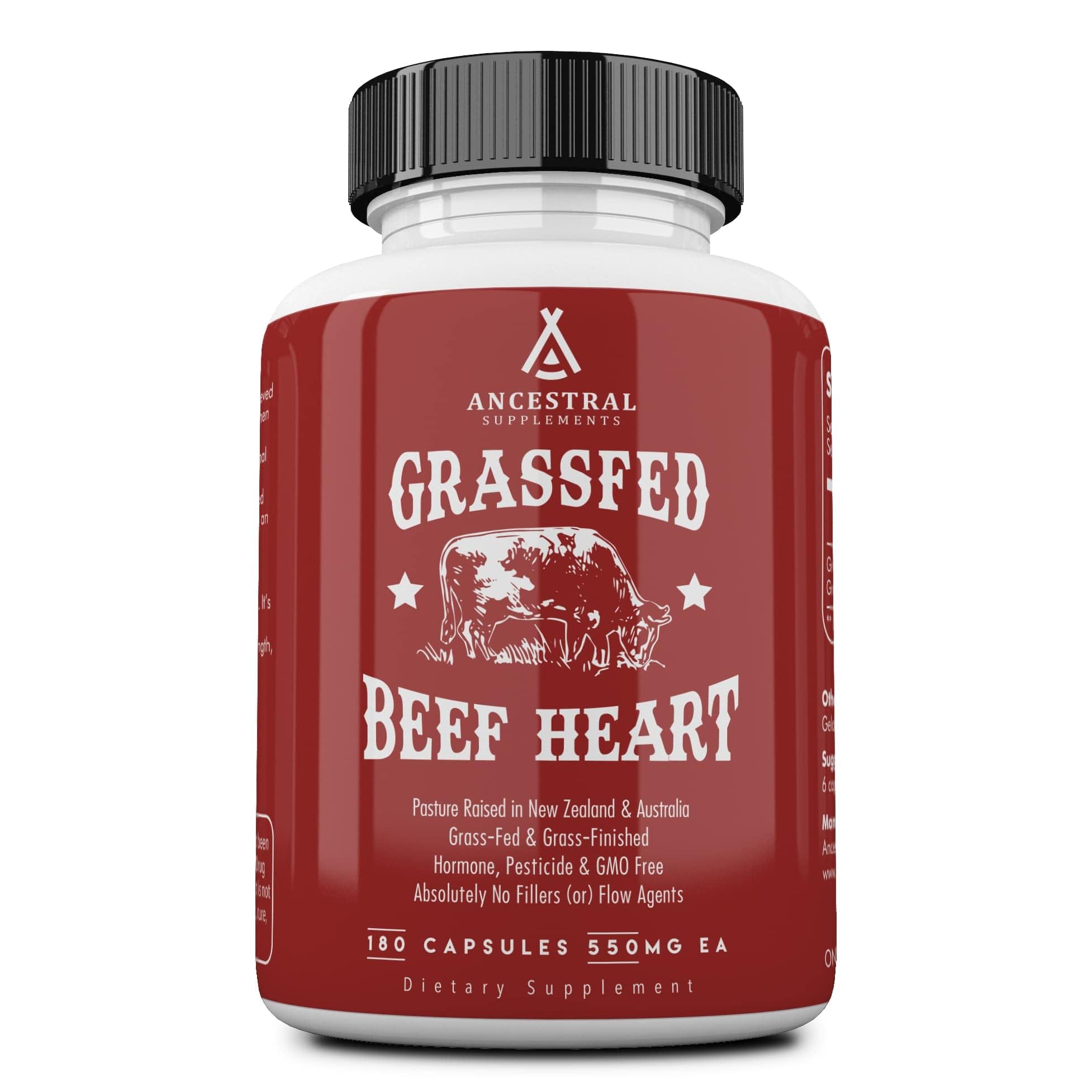 Ancestral Supplements beef heart bottle pour shows easy daily dosage for energy support