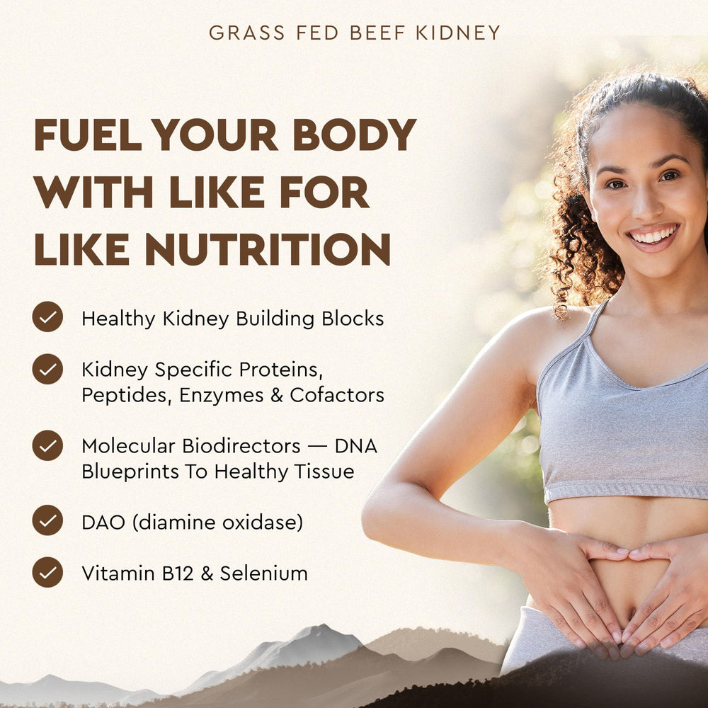 Ancestral Supplements grass-fed beef kidney source image with pasture-raised ingredients.