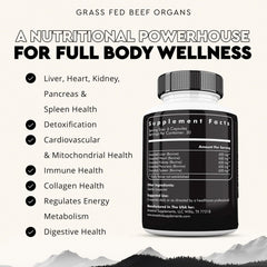 Ancestral Supplements grass-fed heart bottle highlighting CoQ10-rich tissue for energy