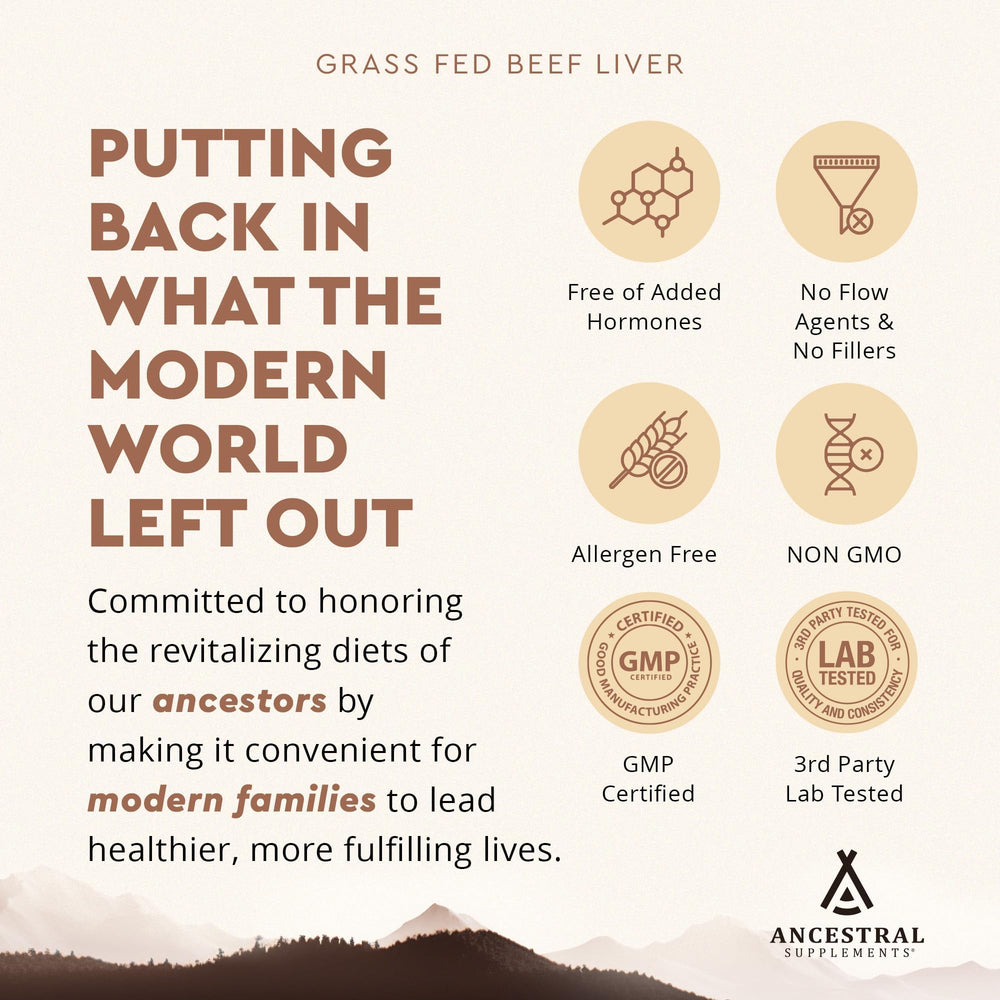 Ancestral Supplements sourced from New Zealand and Australia grass-fed cattle.