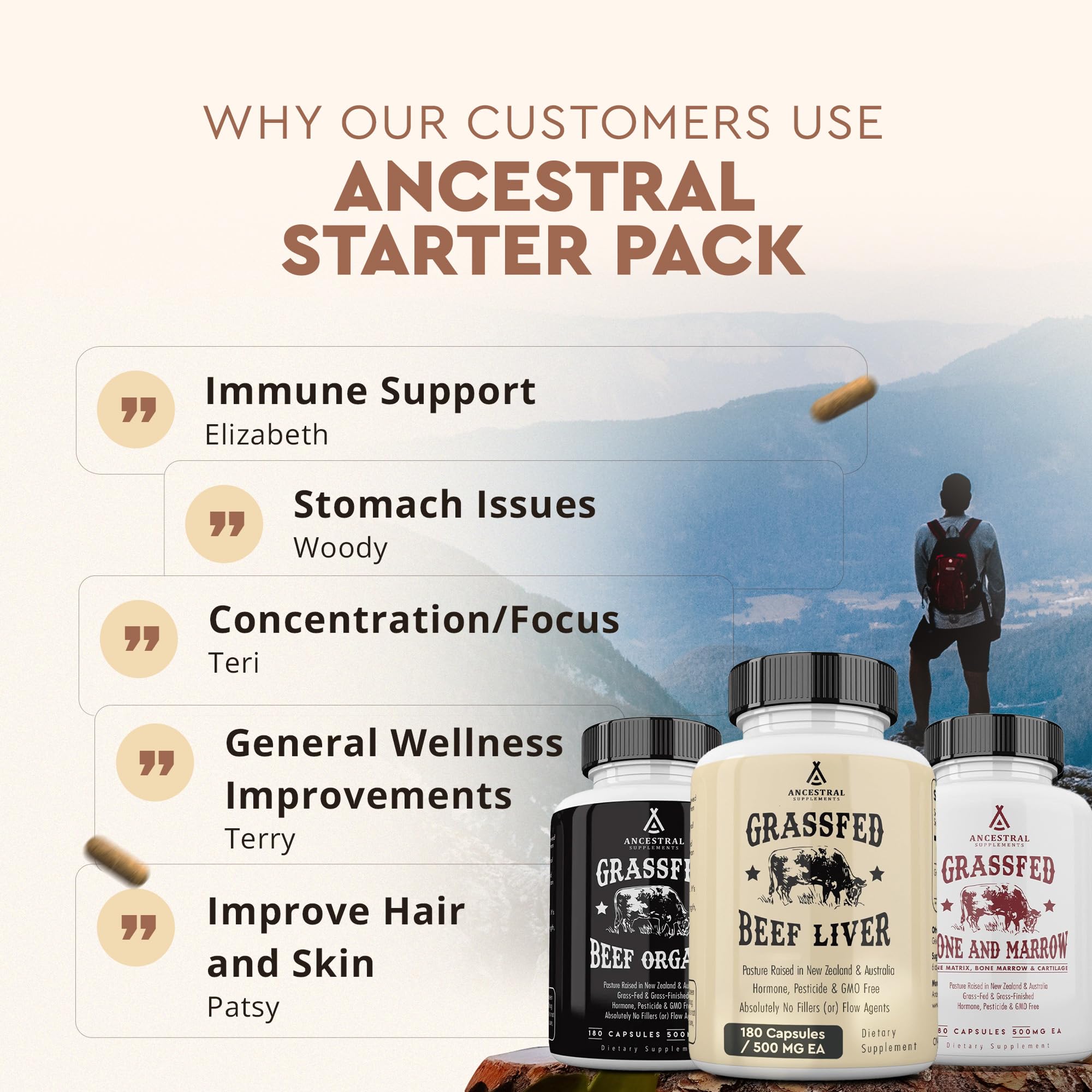 Purity seal confirms no GMOs or fillers throughout the stack.