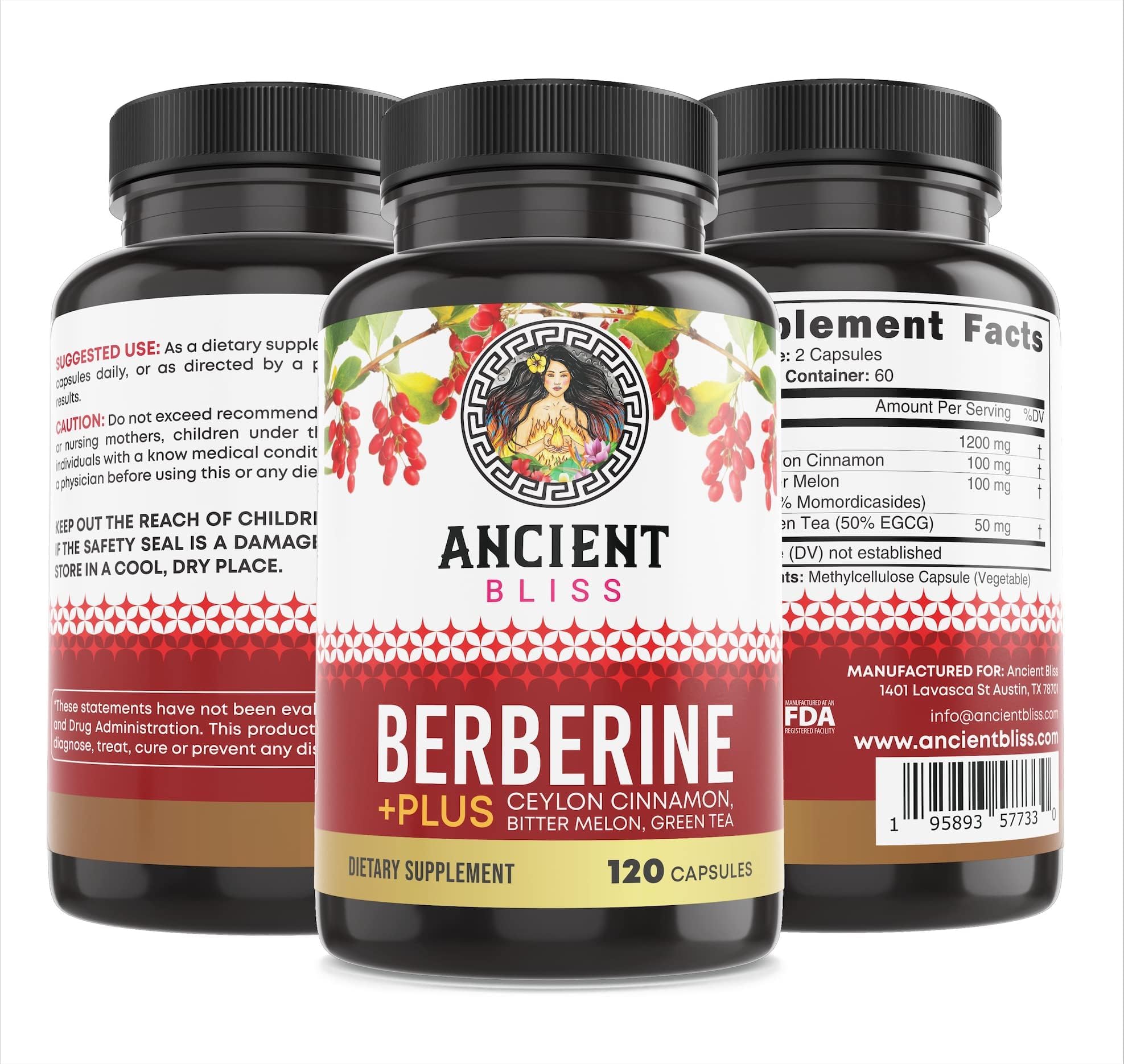 Ancient Bliss Berberine HCL nutrition label closeup for informed choice
