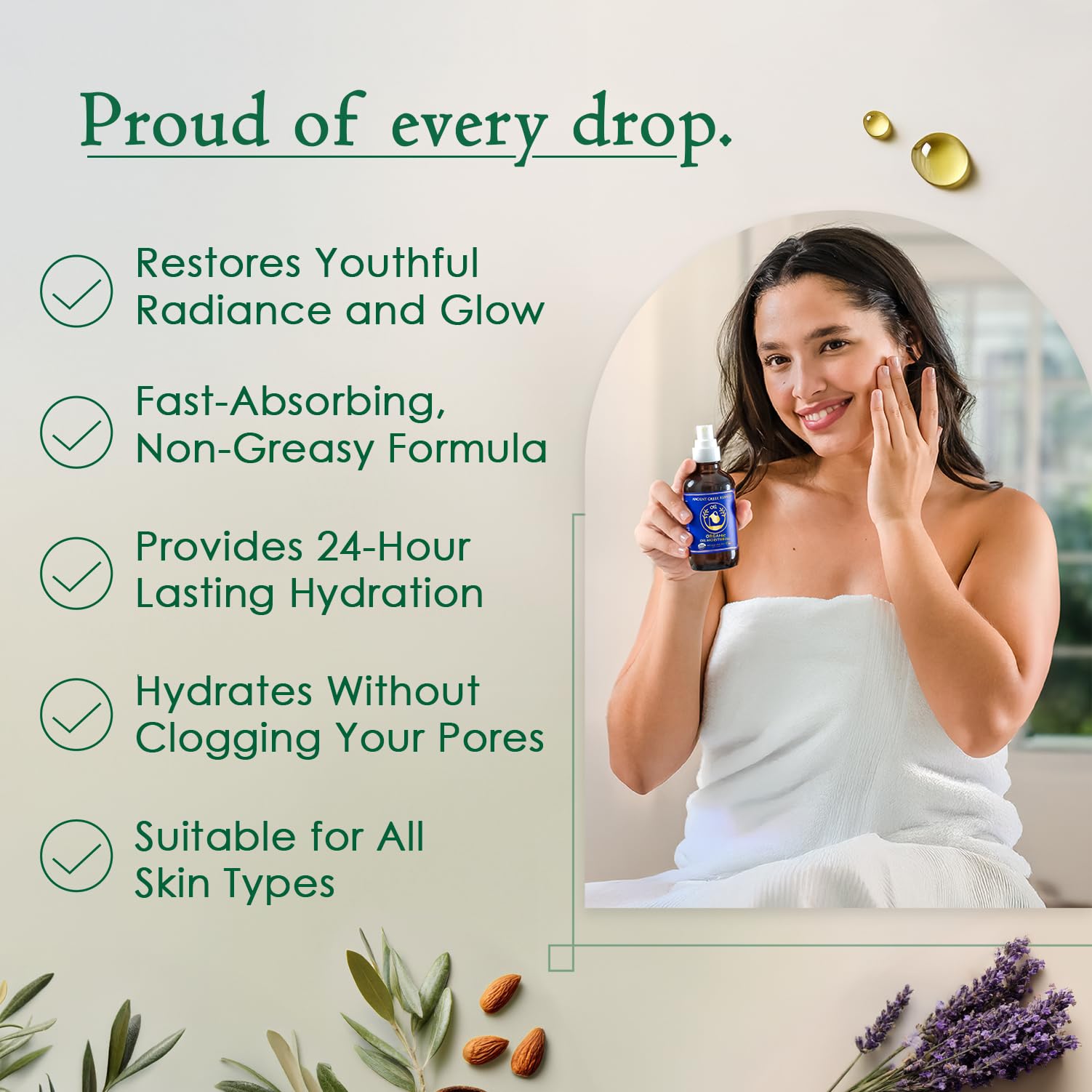 Ancient Greek Remedy organic oil blend, cold-pressed for nourished skin.