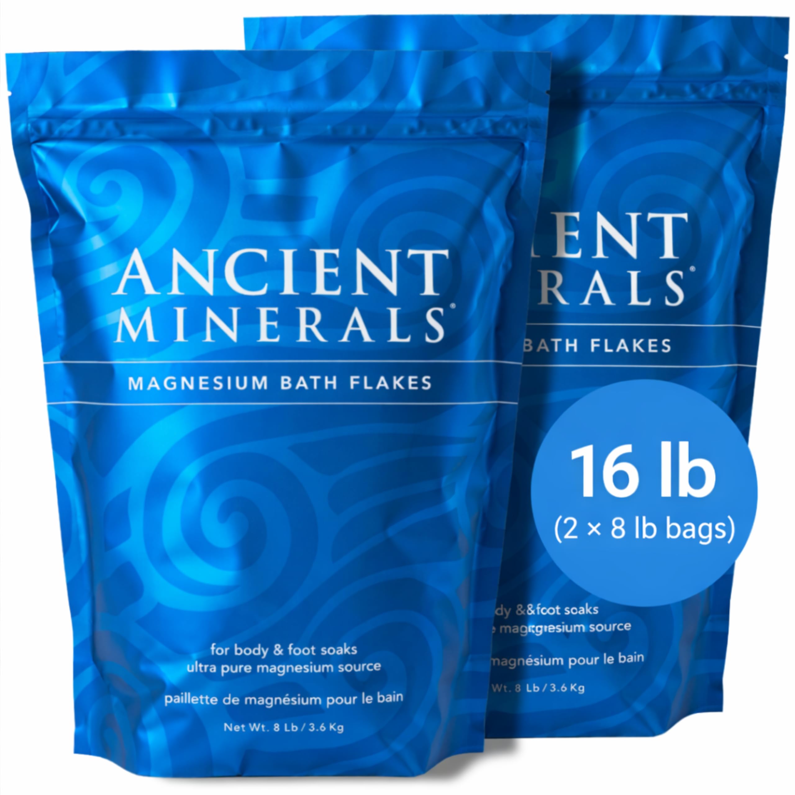 Ancient Minerals magnesium bath flakes, 16lb, for a soothing fragrance-free soak