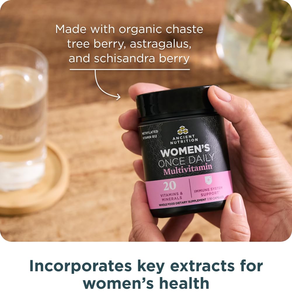 Ancient Nutrition 30-count multivitamin bottle close-up focusing on packaging quality