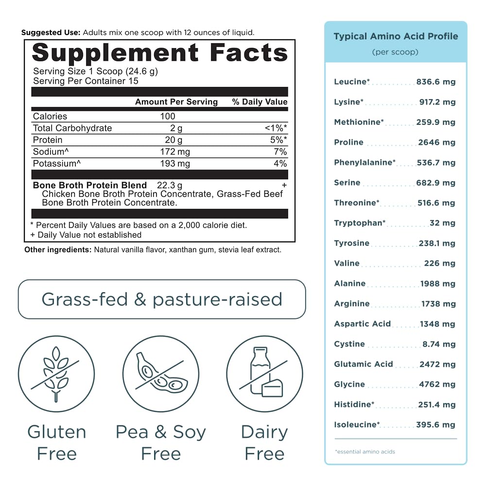 Ancient Nutrition bone broth protein ingredients list shown on label