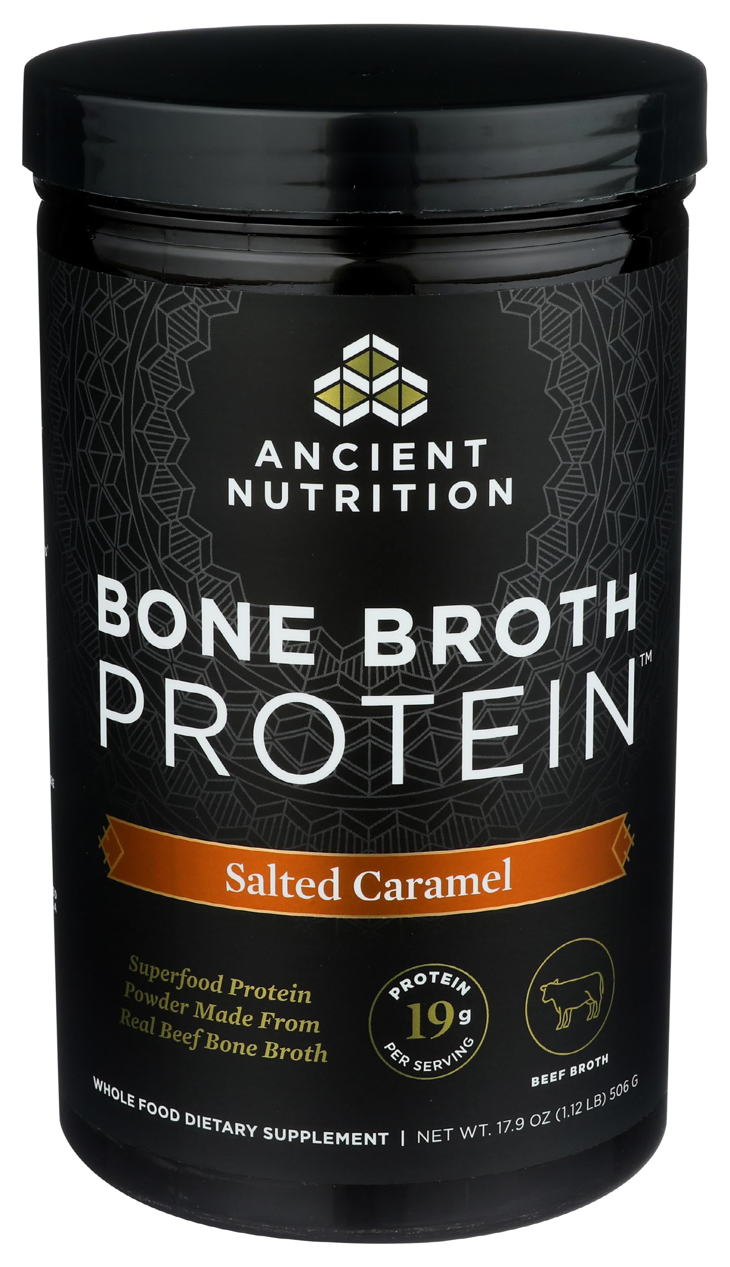 Ancient Nutrition Bone Broth Protein being poured into a cup for mixing.