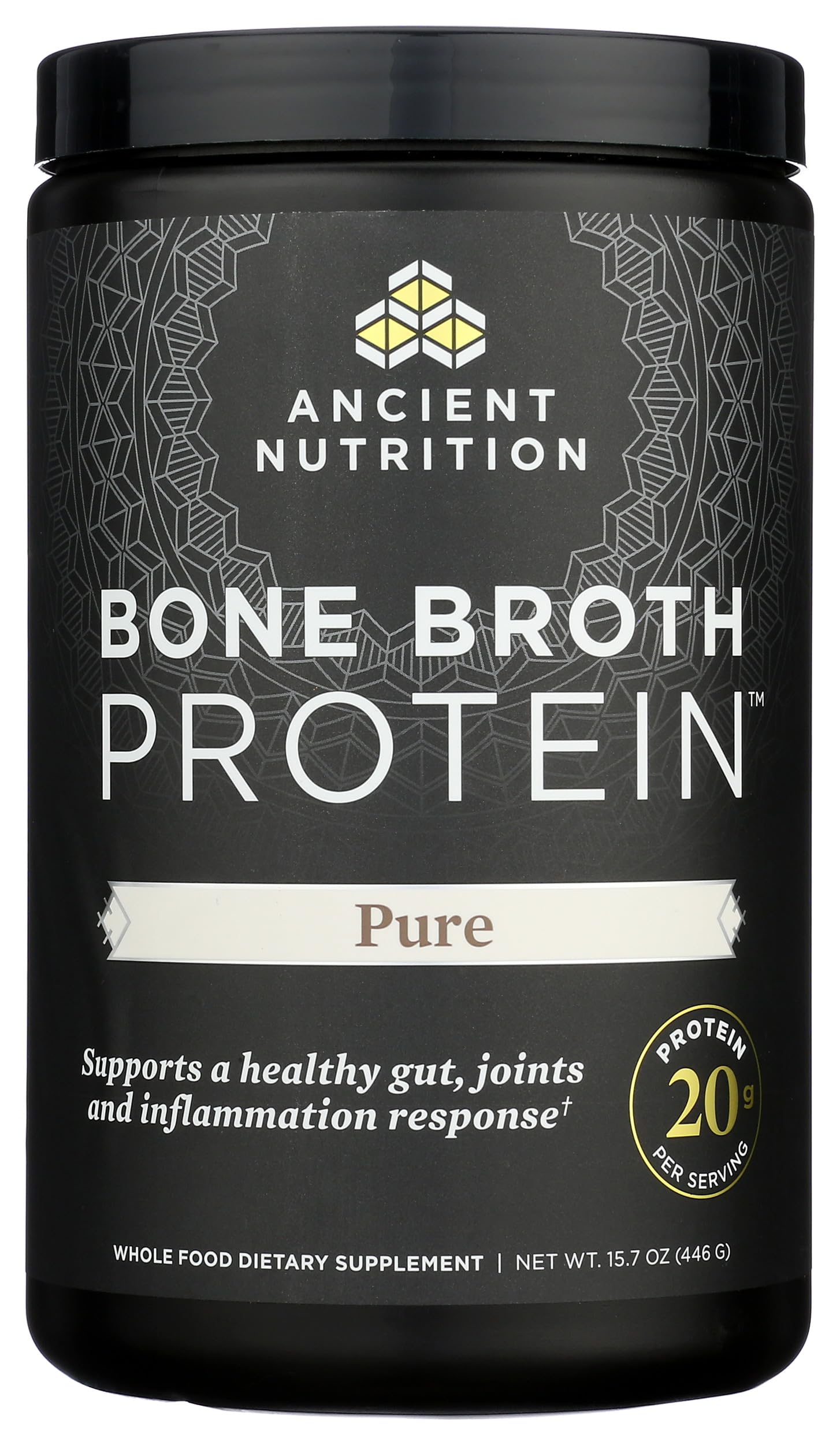Ancient Nutrition bone broth protein chocolate powder scoop enriched shakes