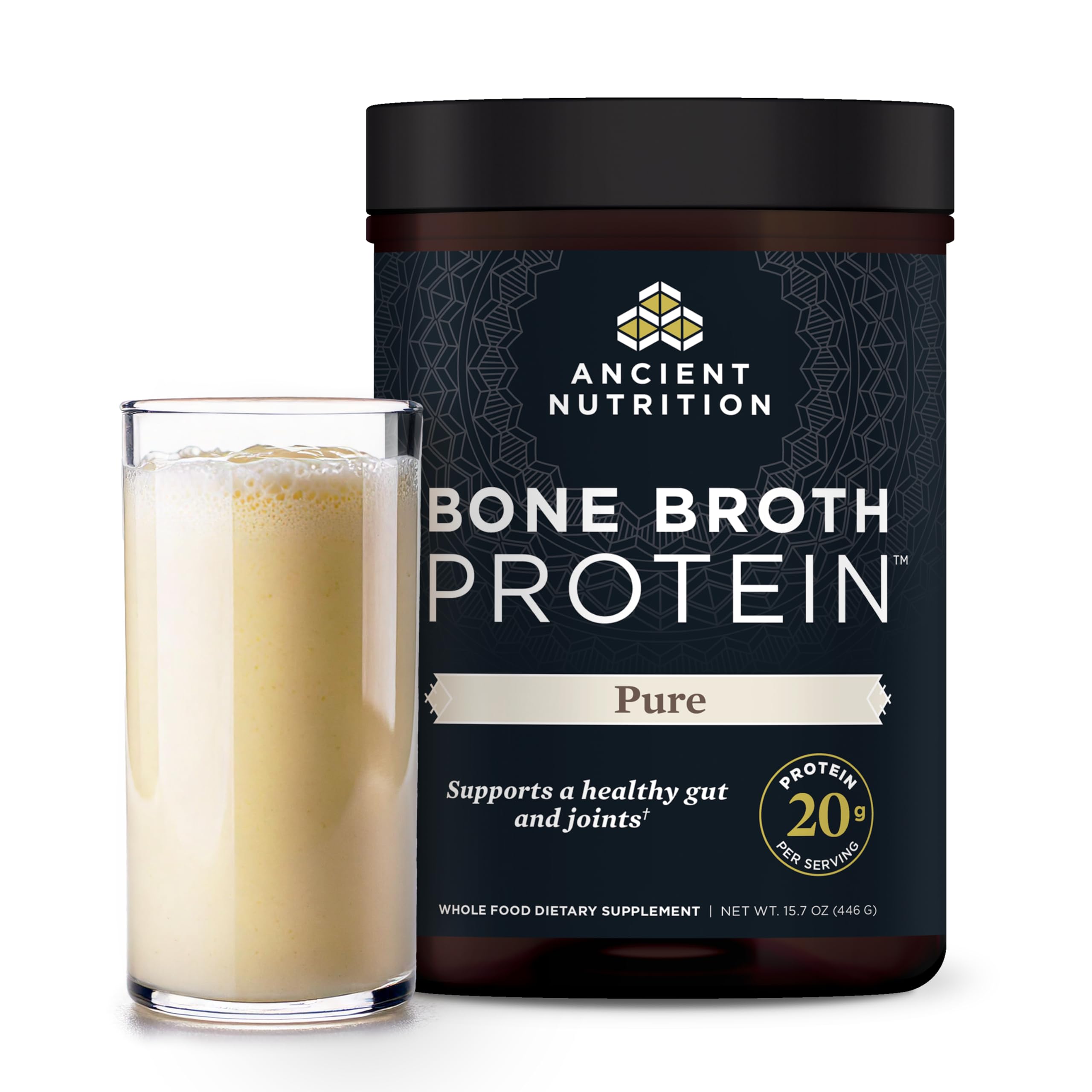 Ancient Nutrition bone broth protein vanilla bottle for a daily protein boost