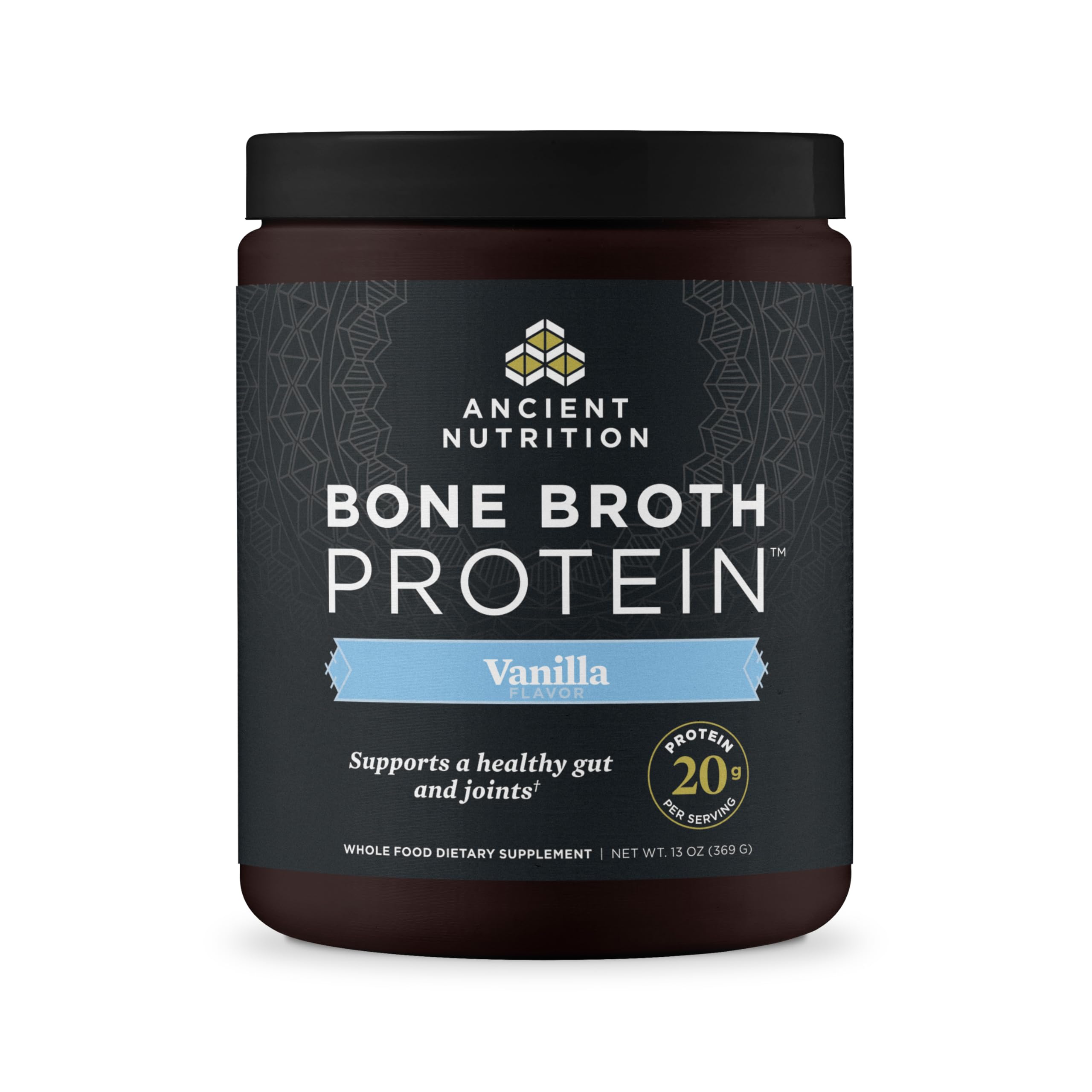 Ancient Nutrition bone broth protein powder vanilla scoop for convenient joint support potential