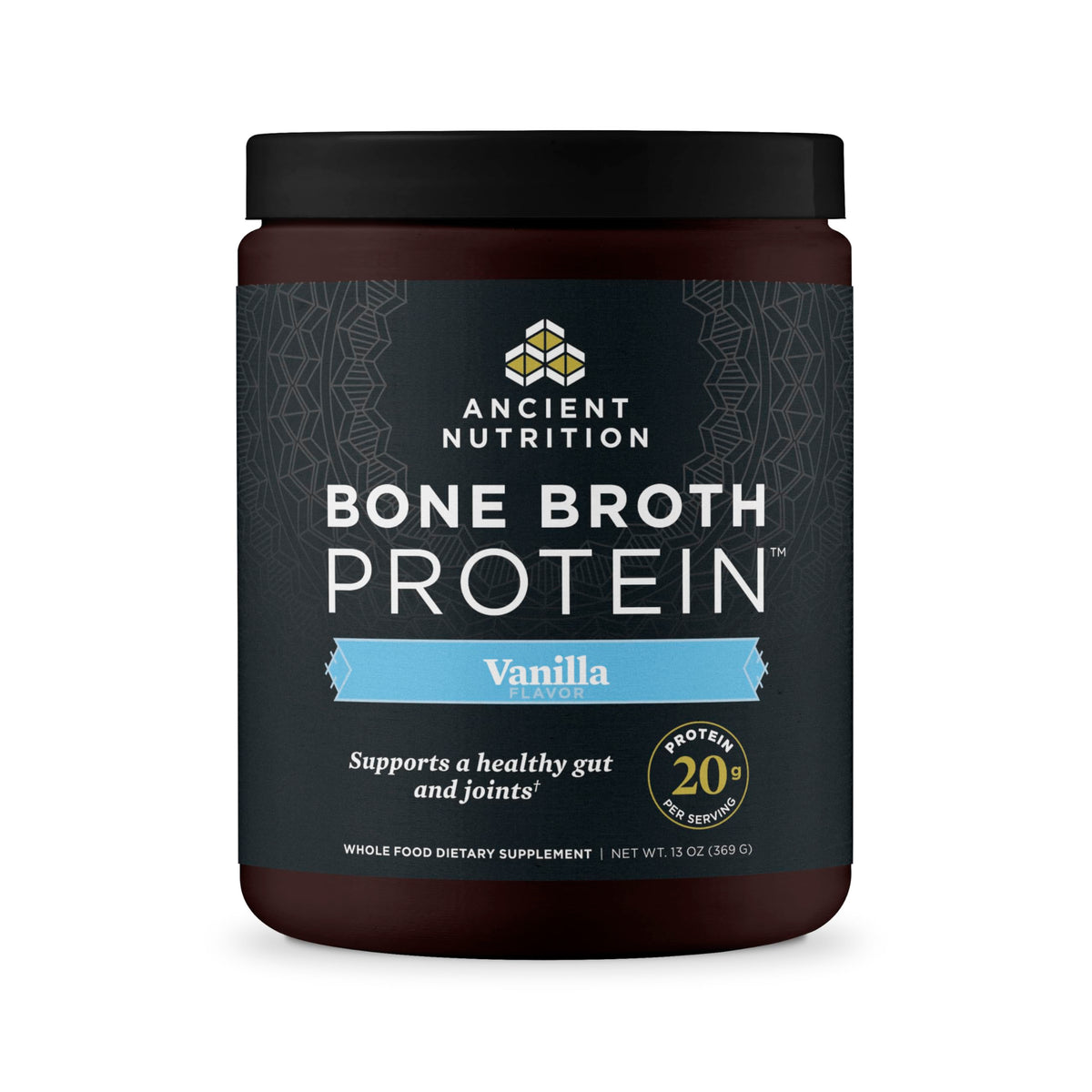 Ancient Nutrition bone broth protein powder vanilla scoop for convenient joint support potential