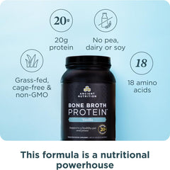 Ancient Nutrition bone broth protein vanilla scoop for easy measuring.