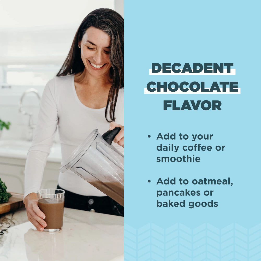 Ancient Nutrition chocolate collagen glass shake with creamy texture