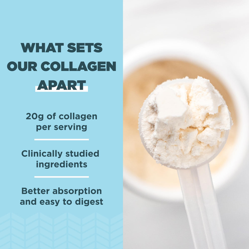 Ancient Nutrition Collagen Peptides powder scoop showing the daily serving.