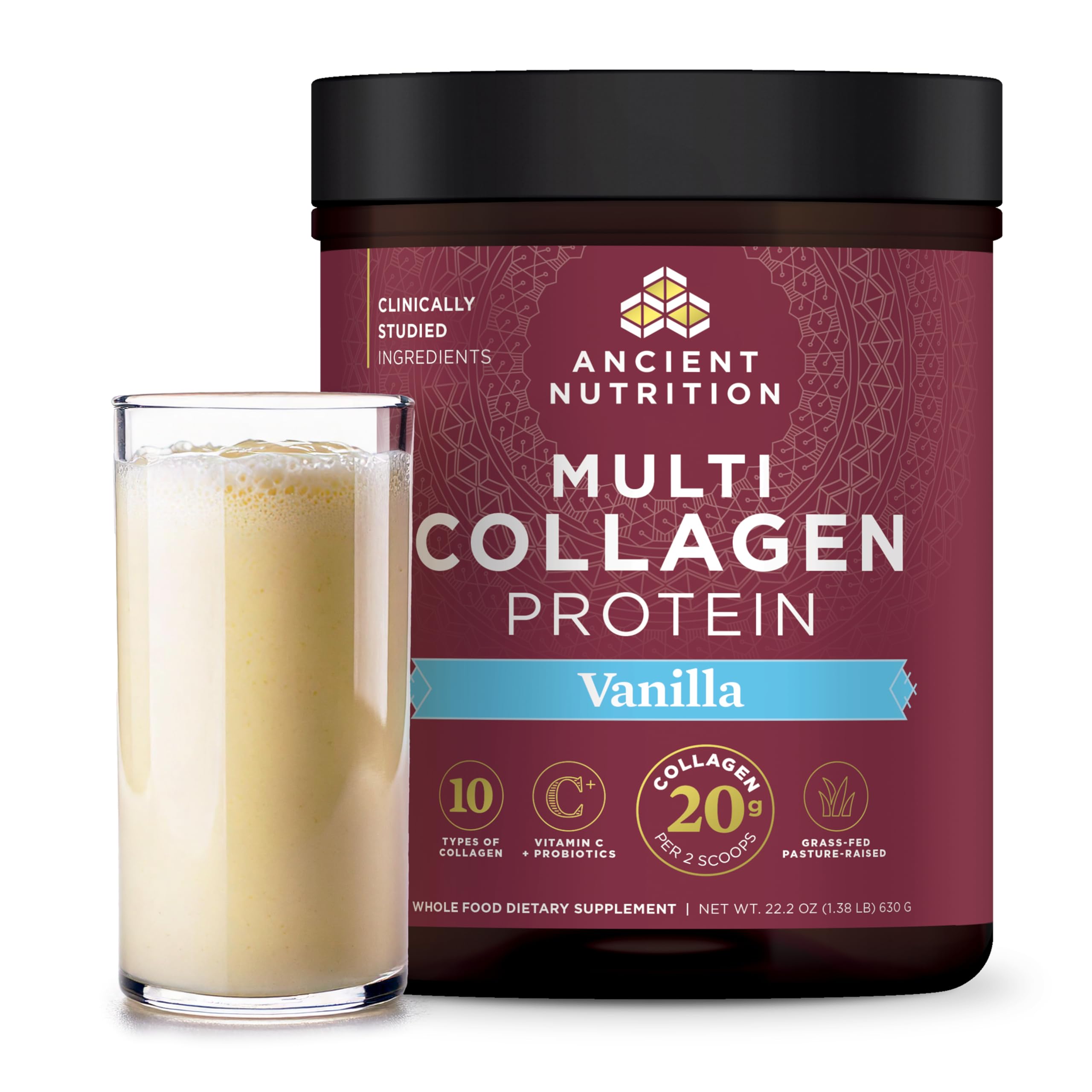 Ancient Nutrition Collagen Peptides Vanilla bottle for skin, joints, and gut health.