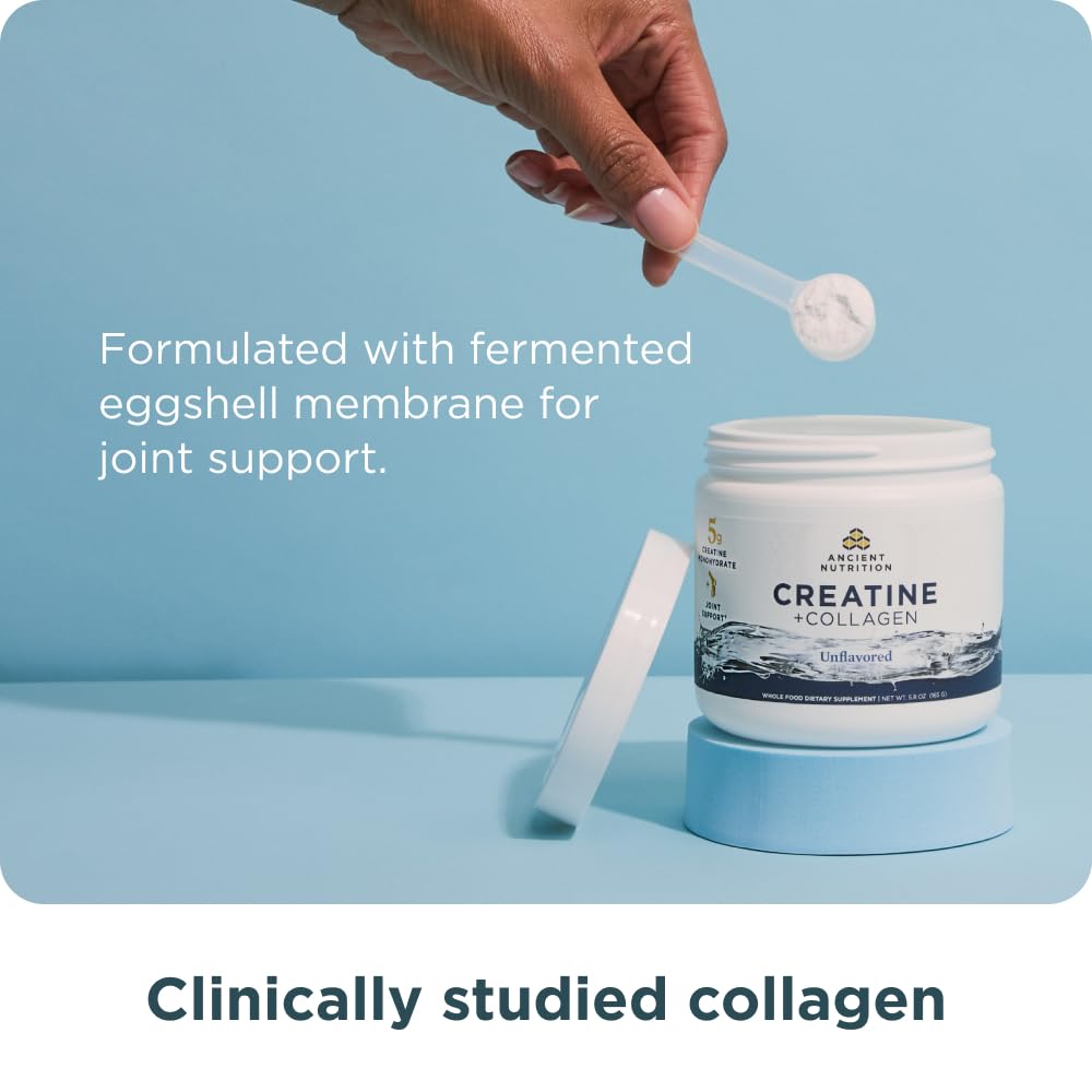 Ancient Nutrition Creatine Collagen label highlights beauty support for hair and nails