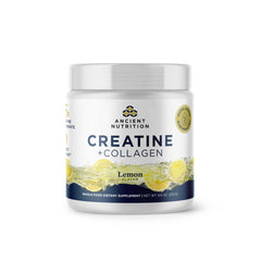Ancient Nutrition Creatine + Collagen tub front view highlighting lean muscle support.