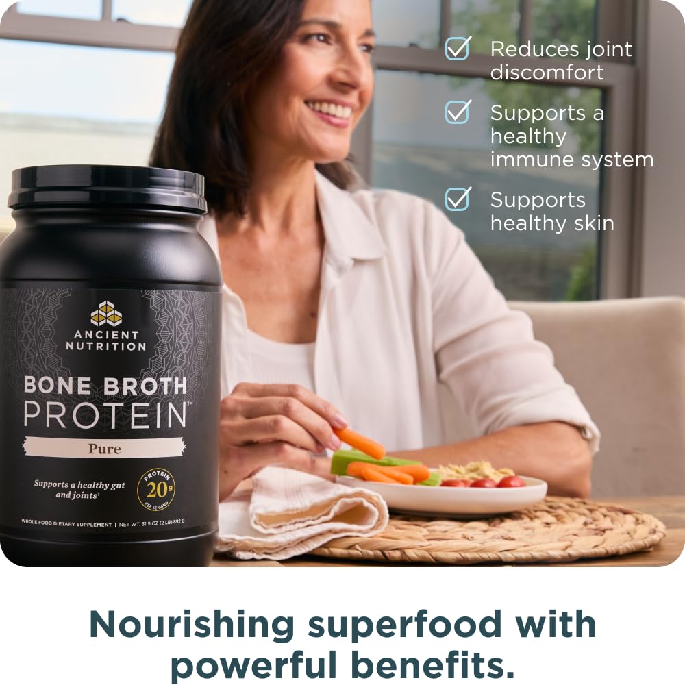Ancient Nutrition grass-fed bone broth concentrates; high-quality ingredients for everyday use.