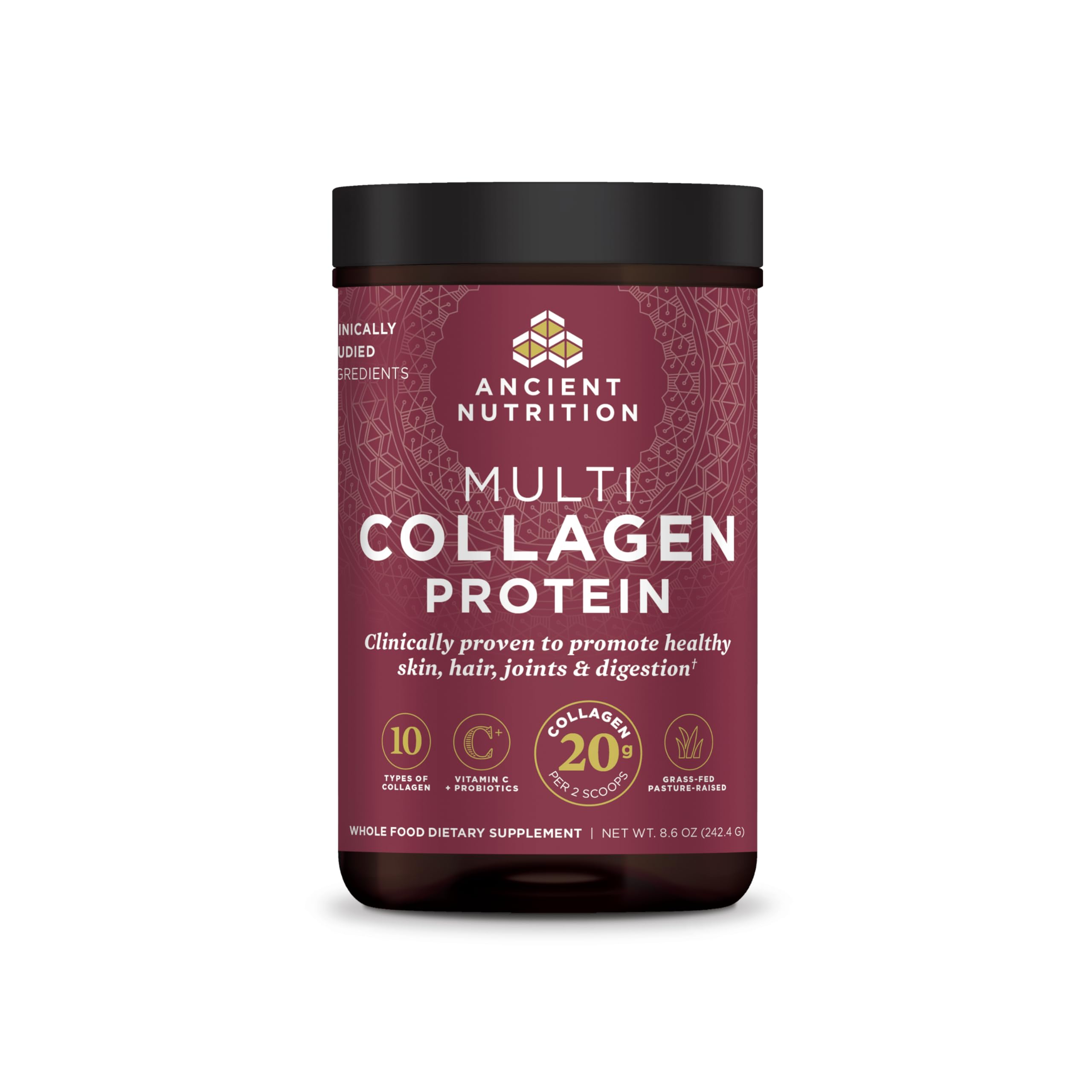 Ancient Nutrition hydrolyzed collagen peptides unflavored packets ready to mix for daily skin and gut support