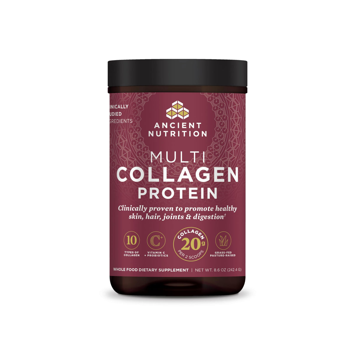 Ancient Nutrition hydrolyzed collagen peptides unflavored packets ready to mix for daily skin and gut support