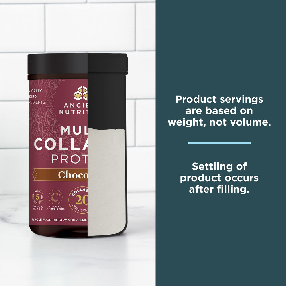 Ancient Nutrition tub on the kitchen counter signaling premium supplement